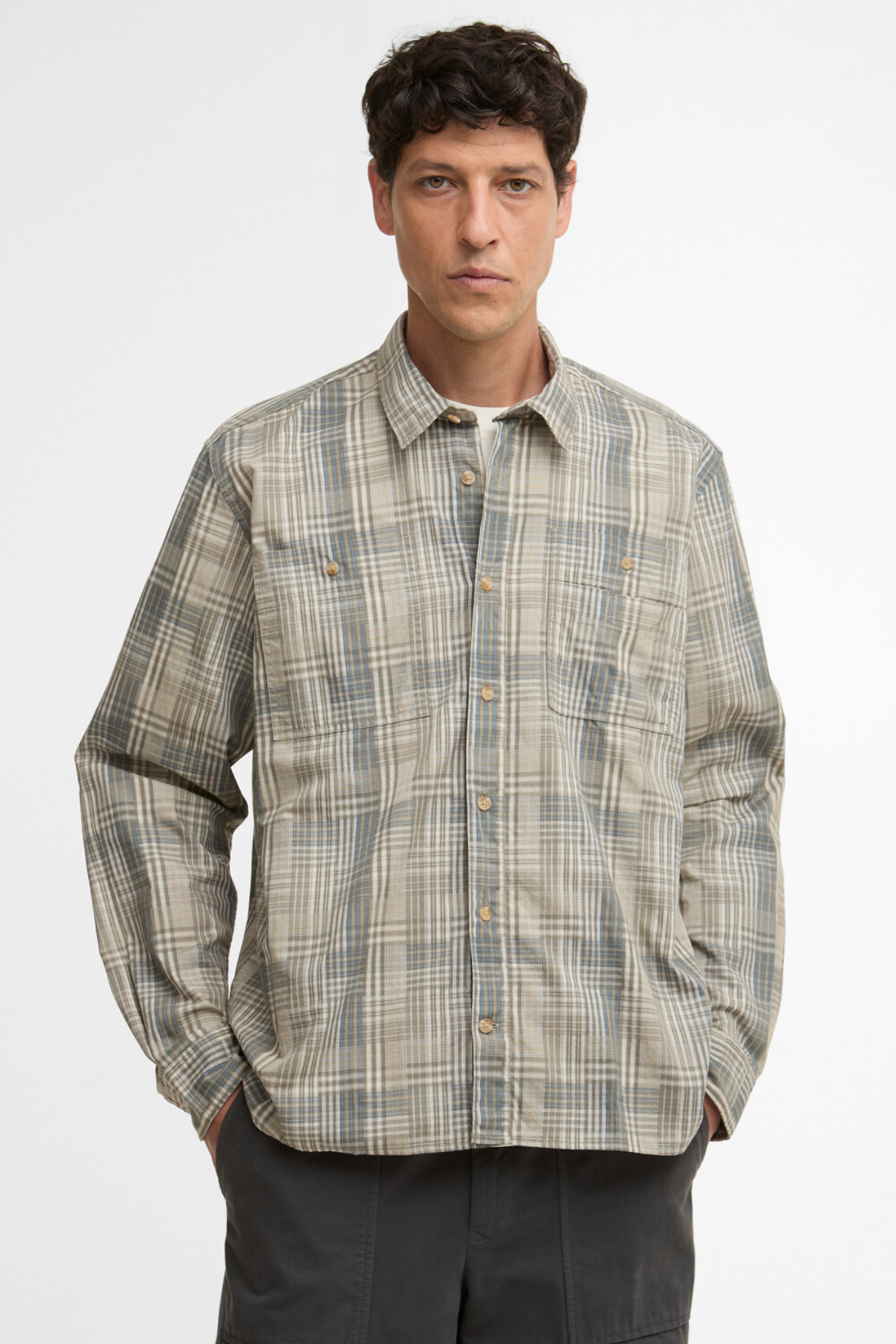 Barbour Maxwell Checked Patch L/S Relaxed Gömlek OL37 Grey Olive