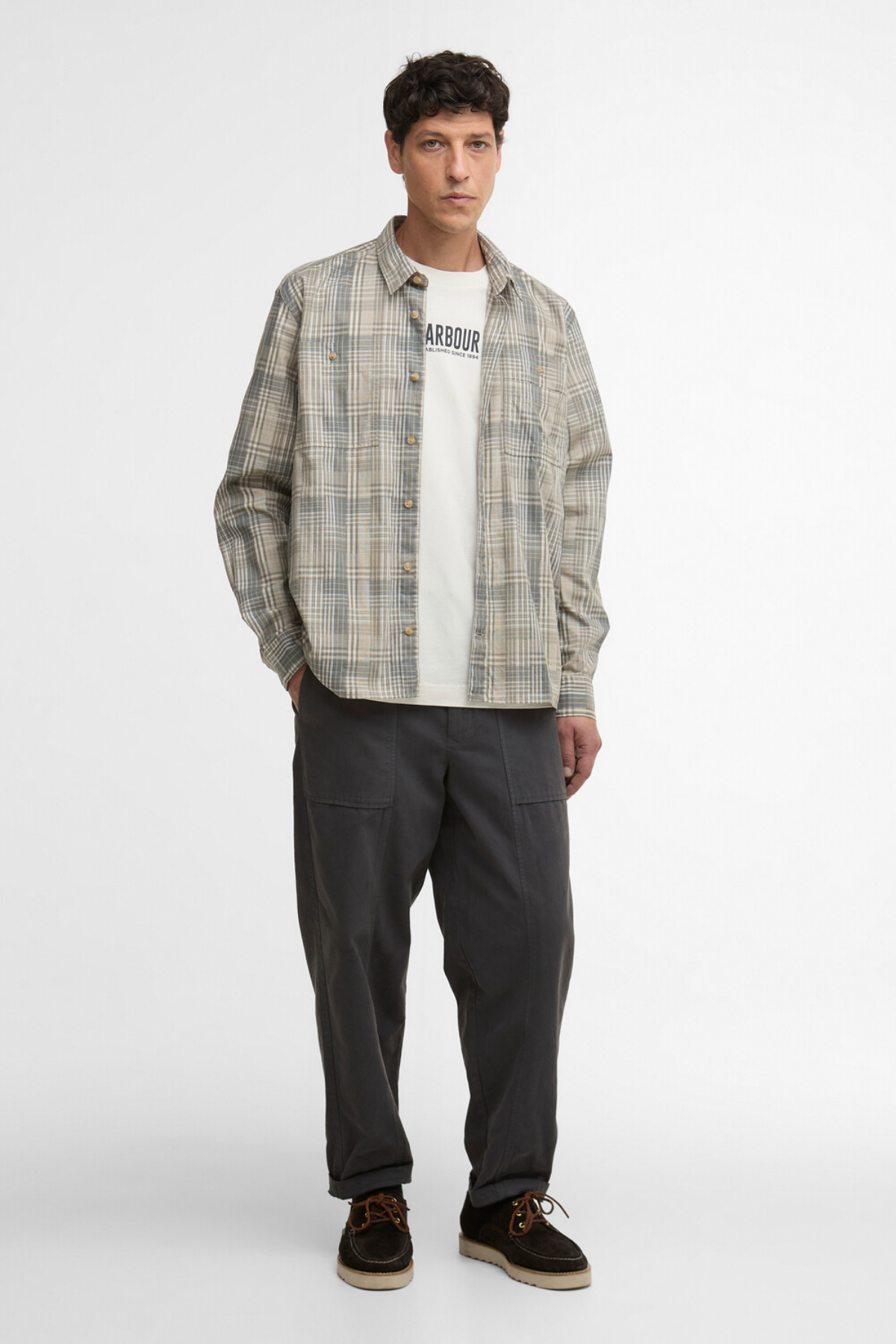 Barbour Maxwell Checked Patch L/S Relaxed Gömlek OL37 Grey Olive