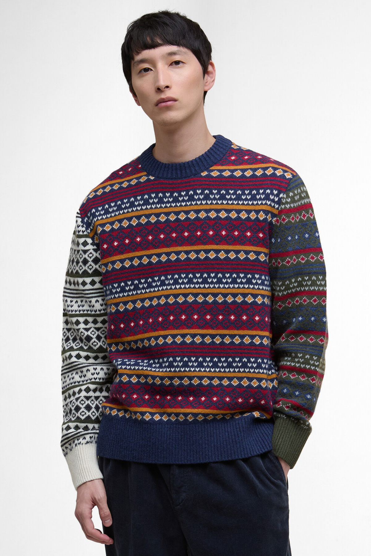 Barbour Patchwork Fair Isle Crew Neck Kazak NY31 Navy Mix