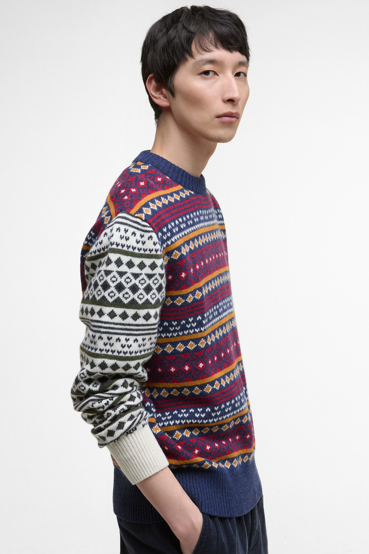 Barbour Patchwork Fair Isle Crew Neck Kazak NY31 Navy Mix