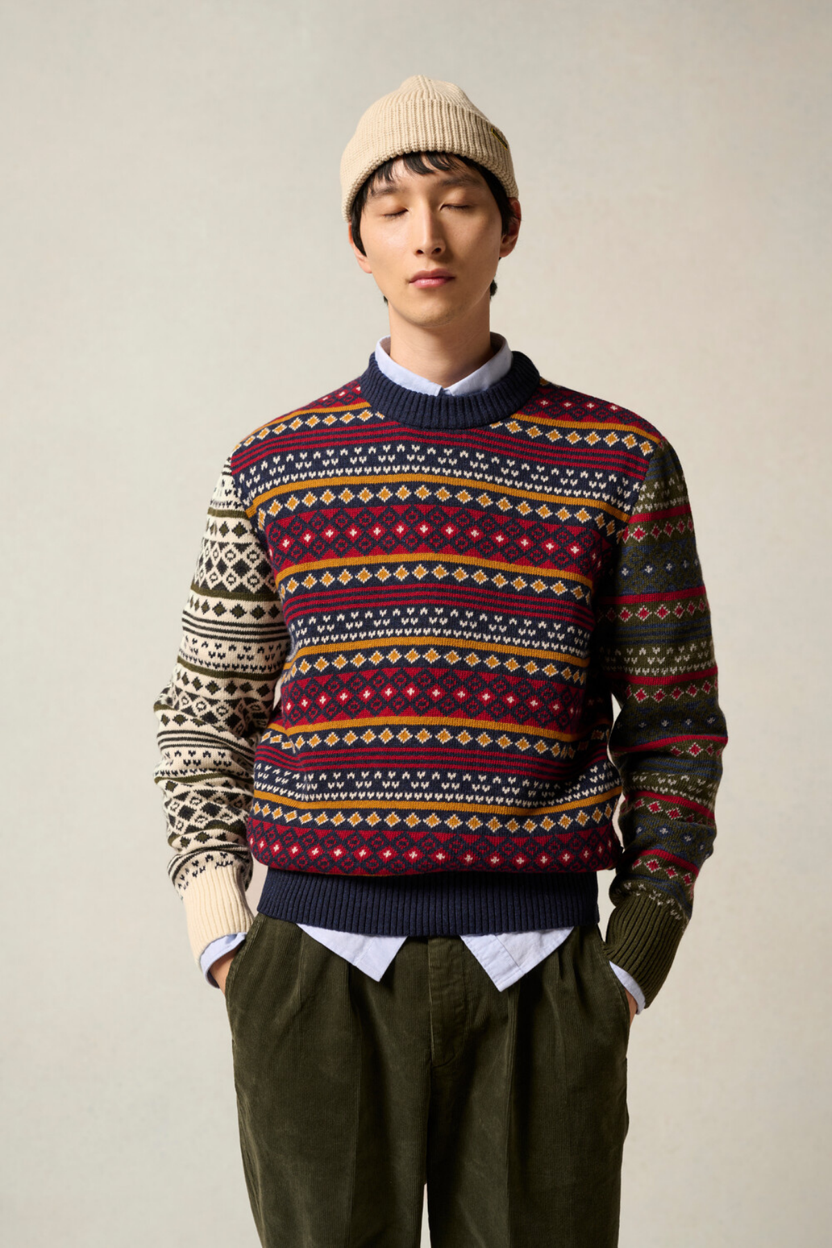 Barbour Patchwork Fair Isle Crew Neck Kazak NY31 Navy Mix