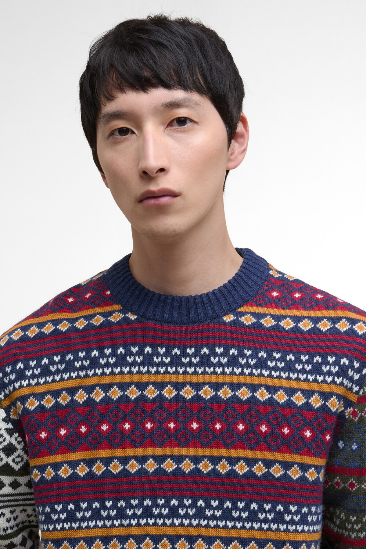 Barbour Patchwork Fair Isle Crew Neck Kazak NY31 Navy Mix