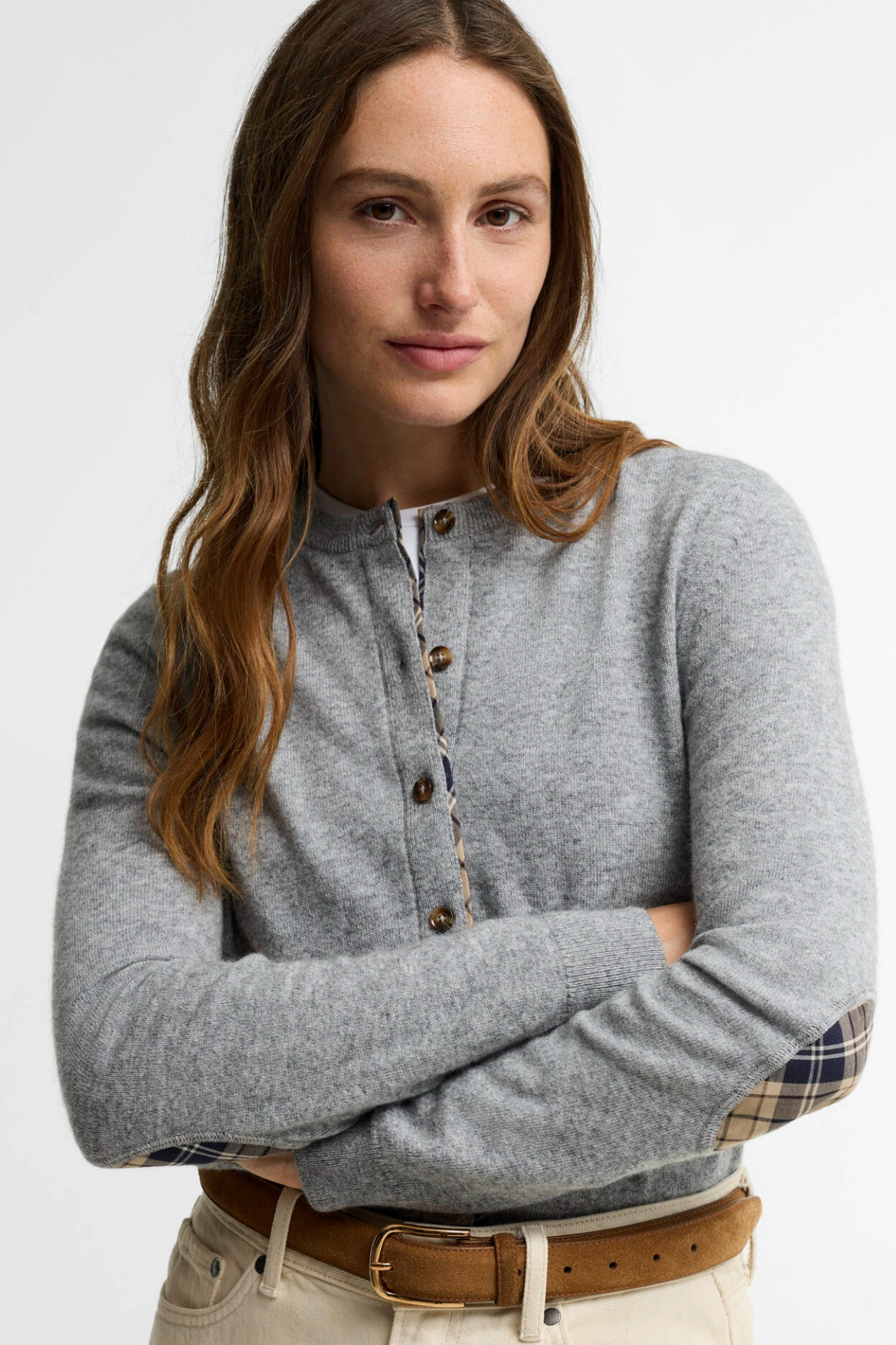 Barbour Pendle Triko Hırka GY59 Grey Marl Birchwood Tartan