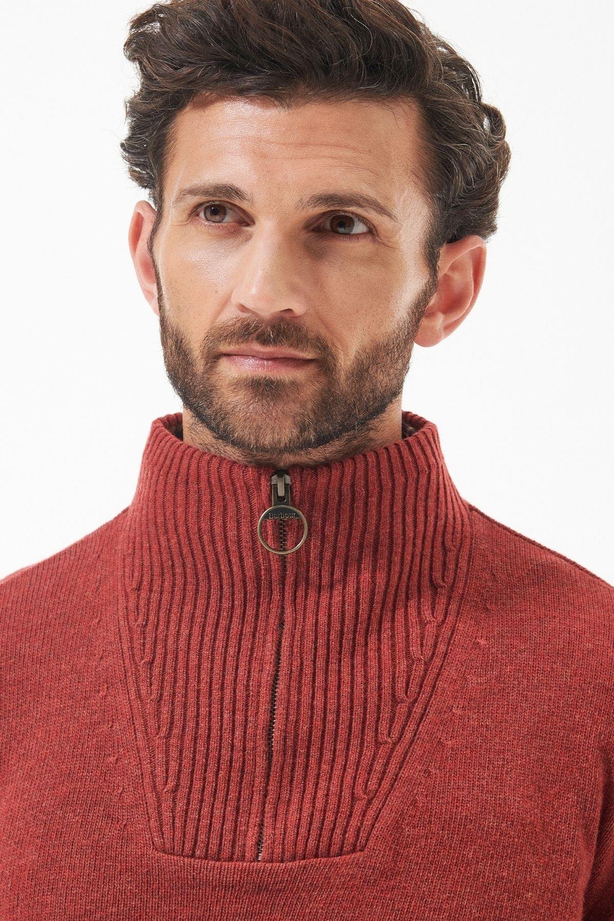 Barbour Pullover Nelson Yarım Fermuar Kazak RE71 Brıck Red