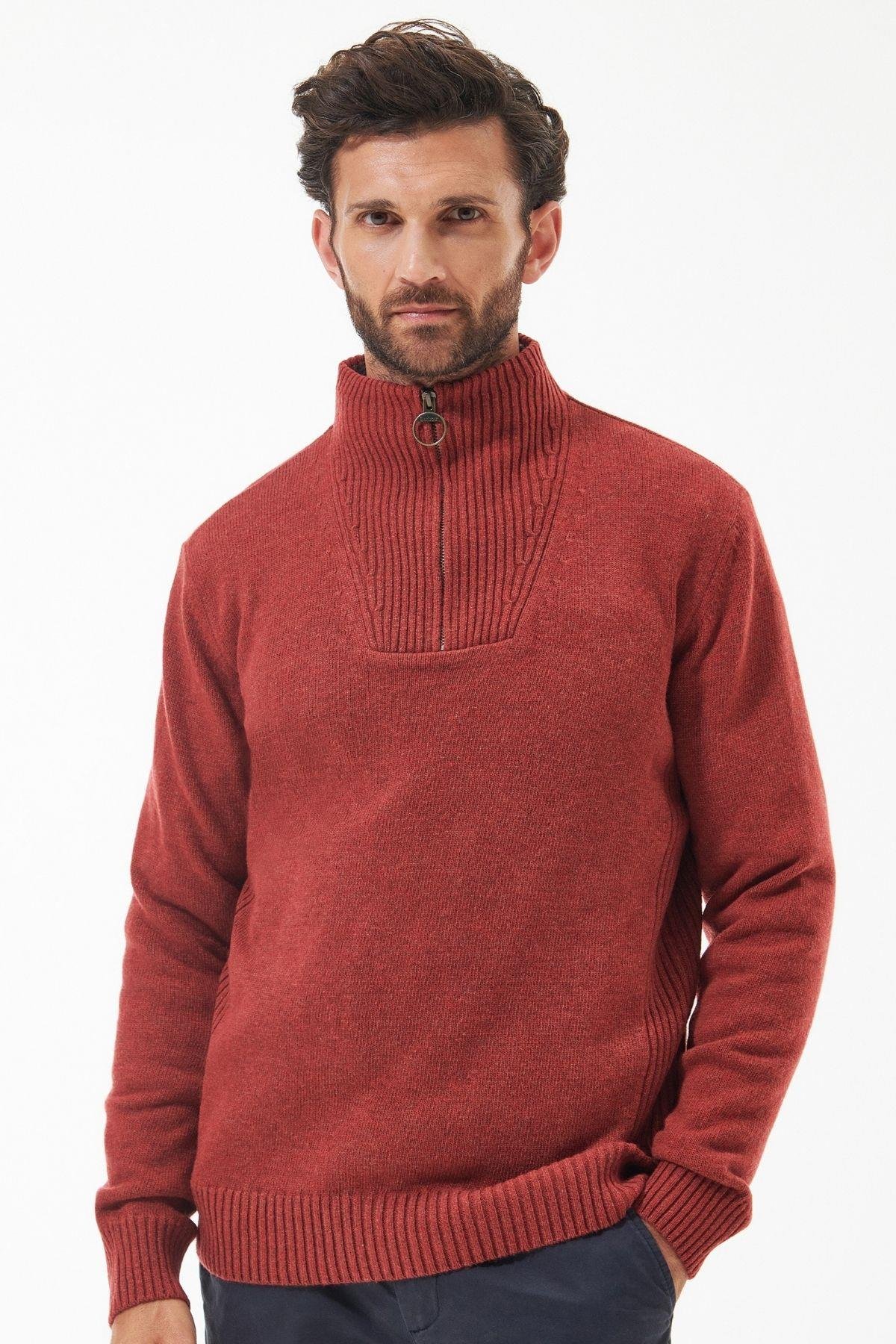 Barbour Pullover Nelson Yarım Fermuar Kazak RE71 Brıck Red