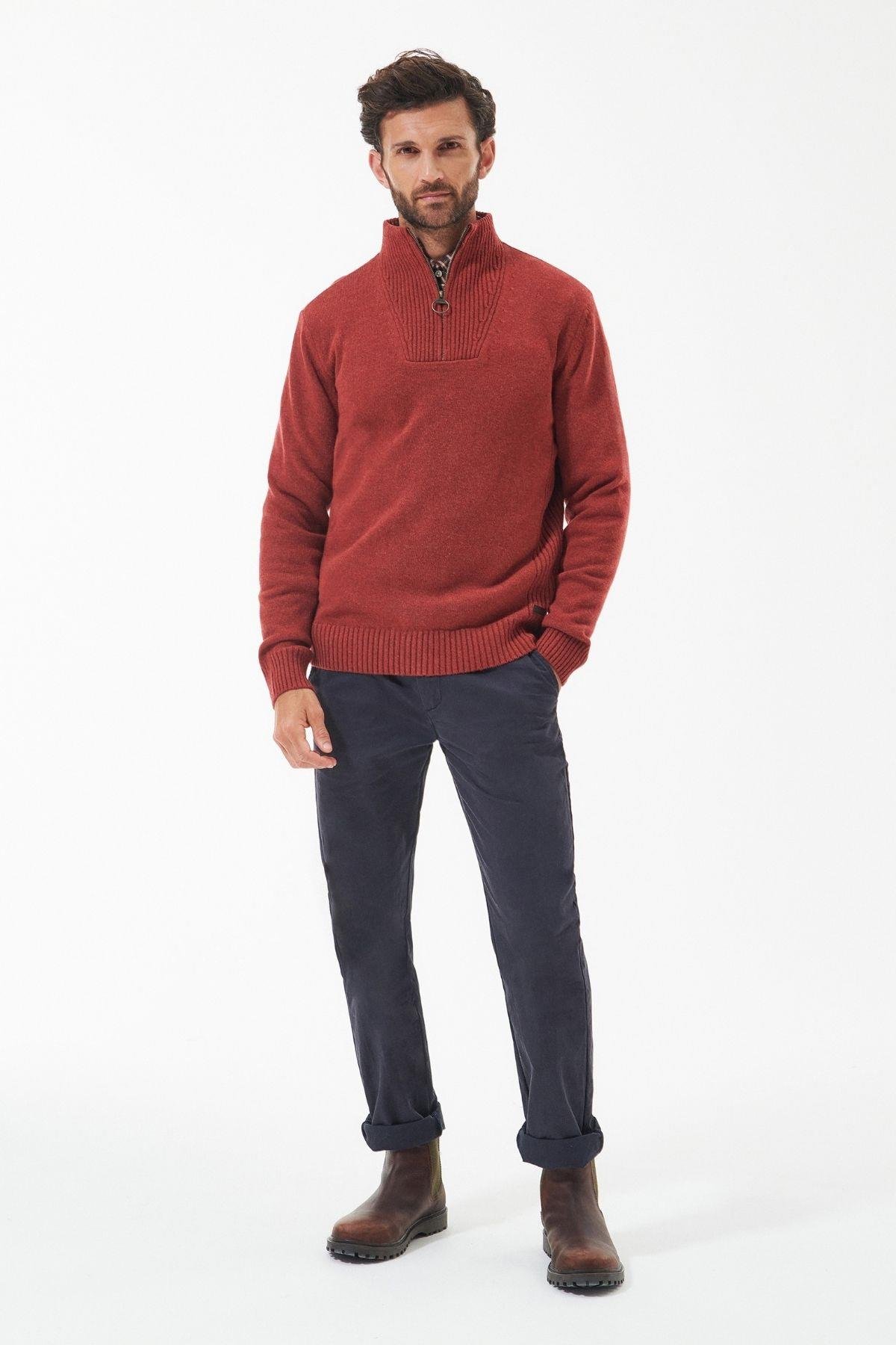 Barbour Pullover Nelson Yarım Fermuar Kazak RE71 Brıck Red