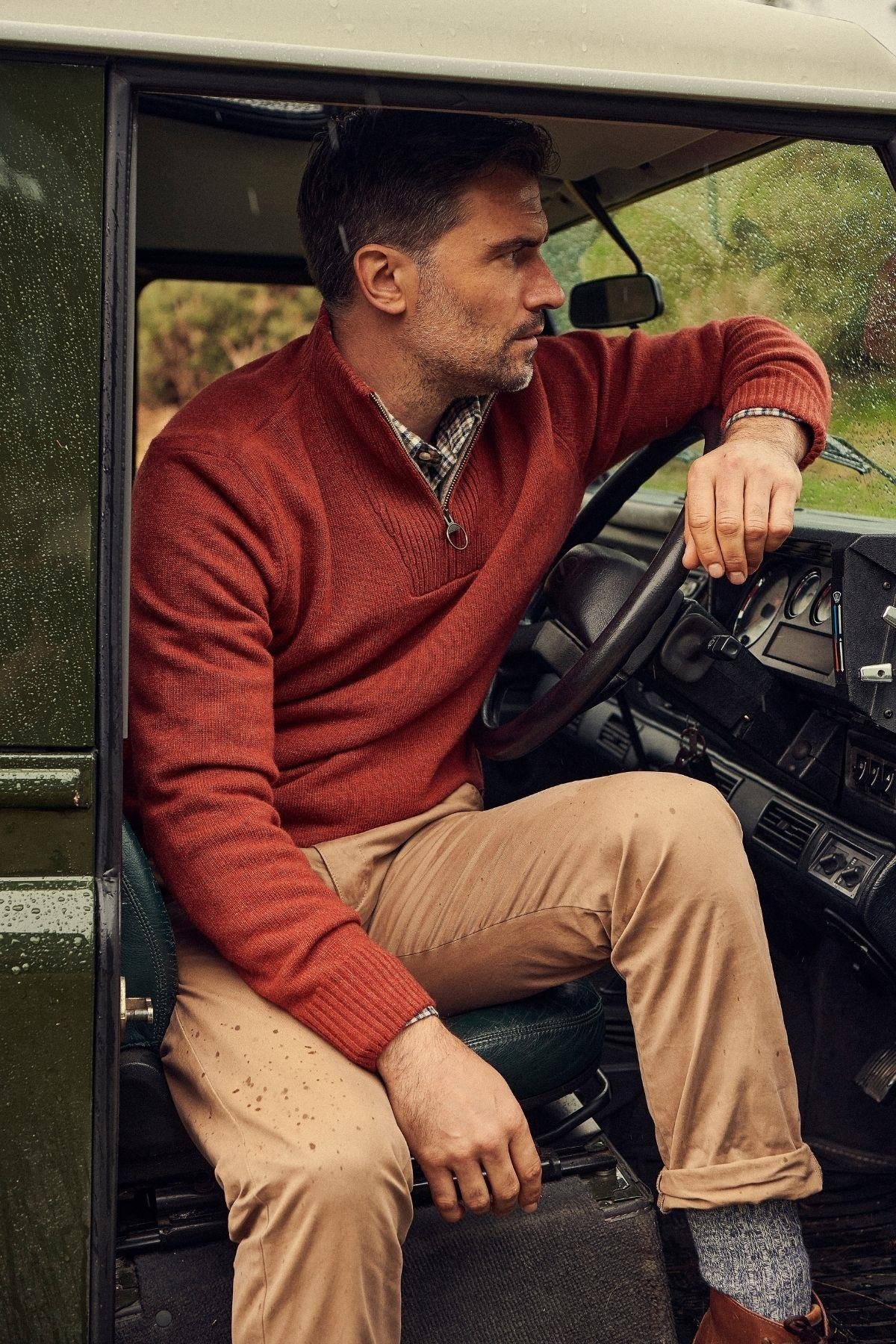 Barbour Pullover Nelson Yarım Fermuar Kazak RE71 Brıck Red
