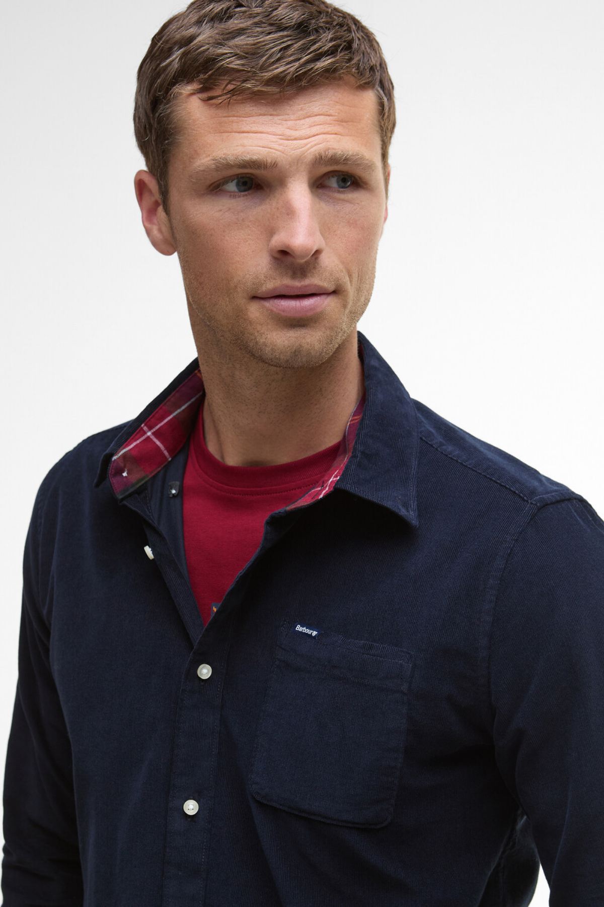 Barbour Ramsey Tailored Cord Gömlek MI32 Navy/Red