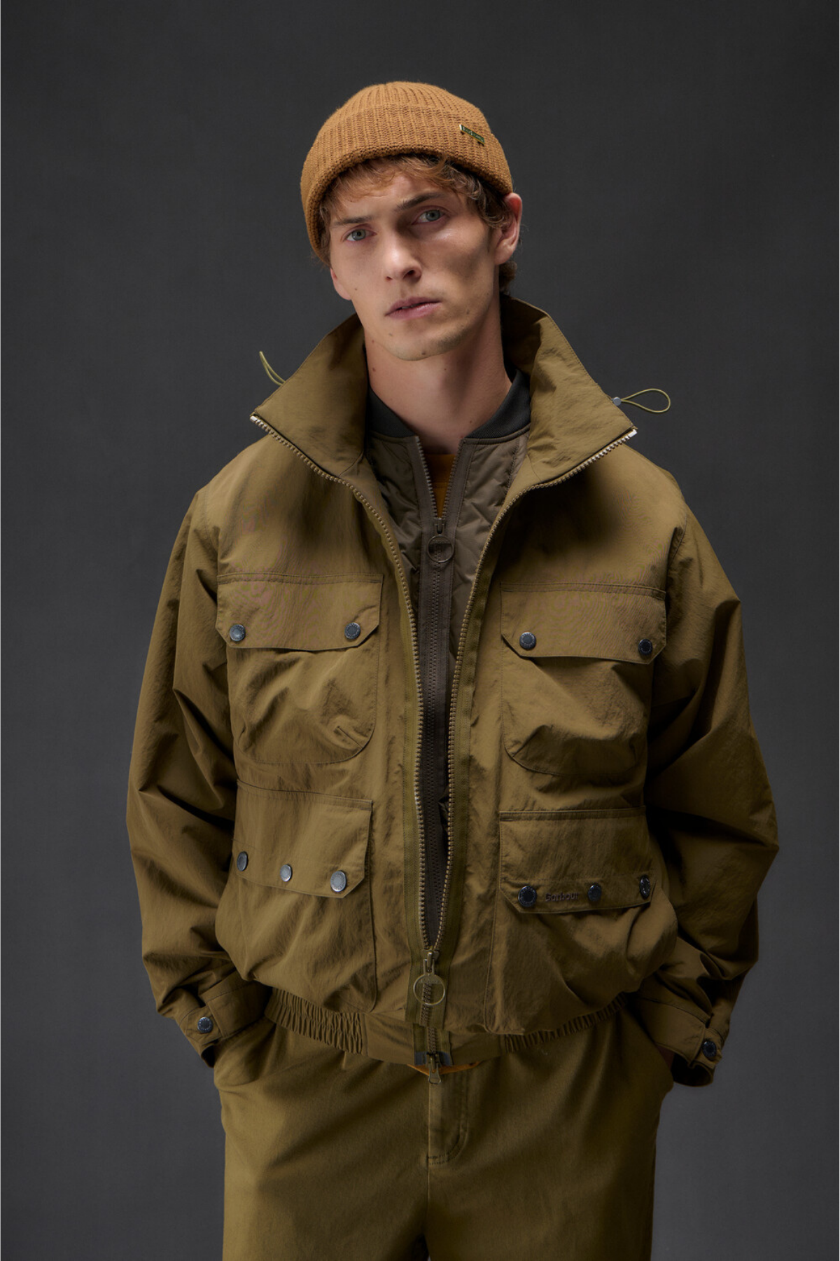 Barbour Re-Engineered Hooded Showerproof Flight Bedale Ceket OL55 Beech