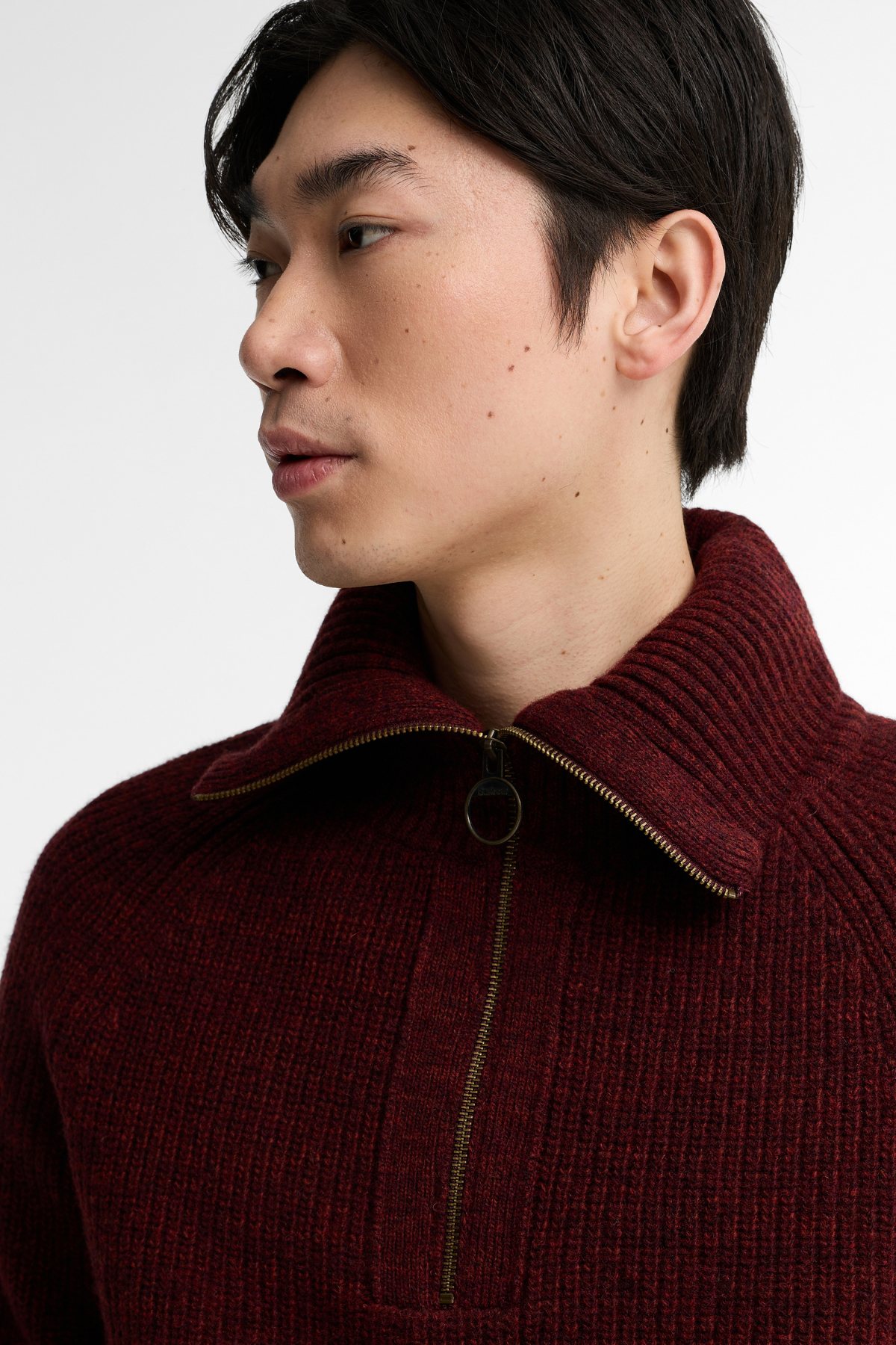 Barbour Riggbay Knitted Yarım Fermuarlı Kazak BR53 Chestnut