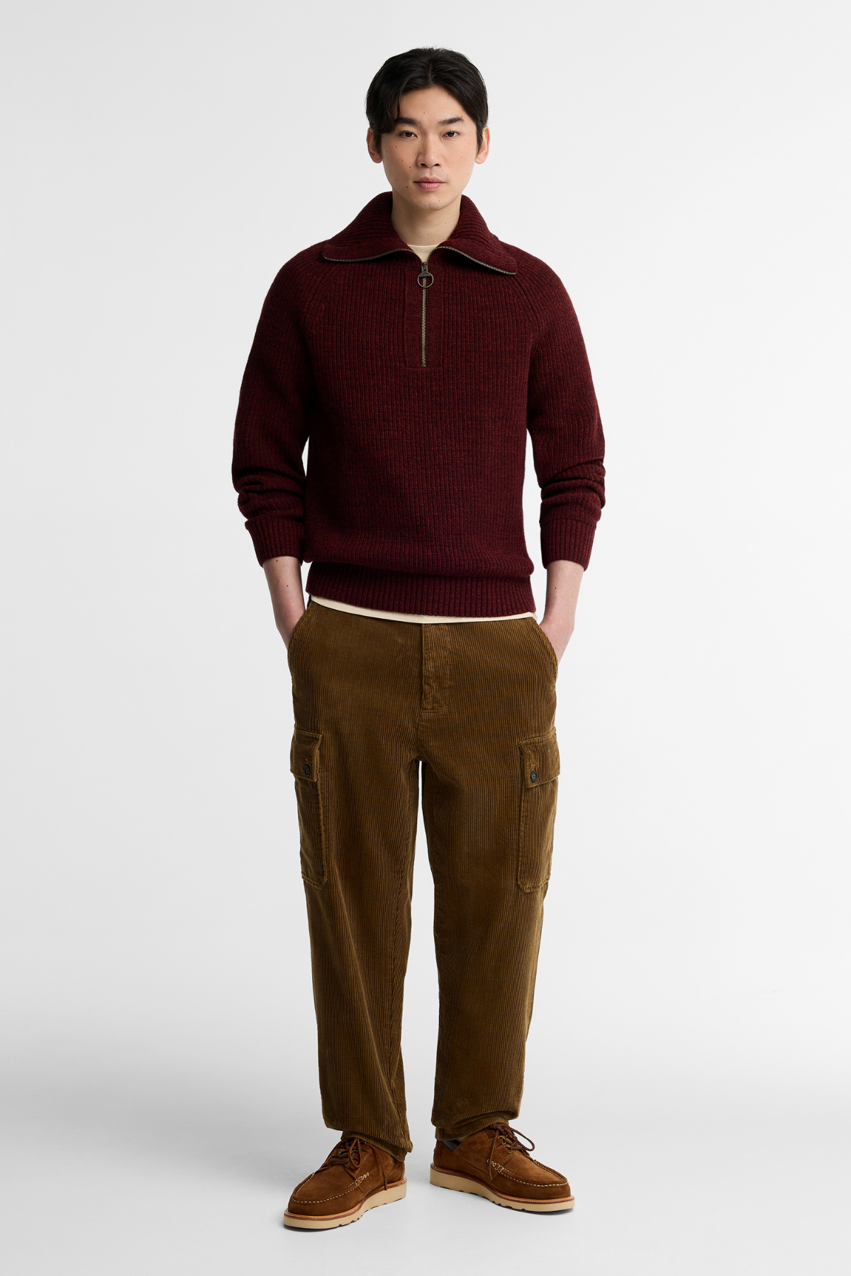 Barbour Riggbay Knitted Yarım Fermuarlı Kazak BR53 Chestnut