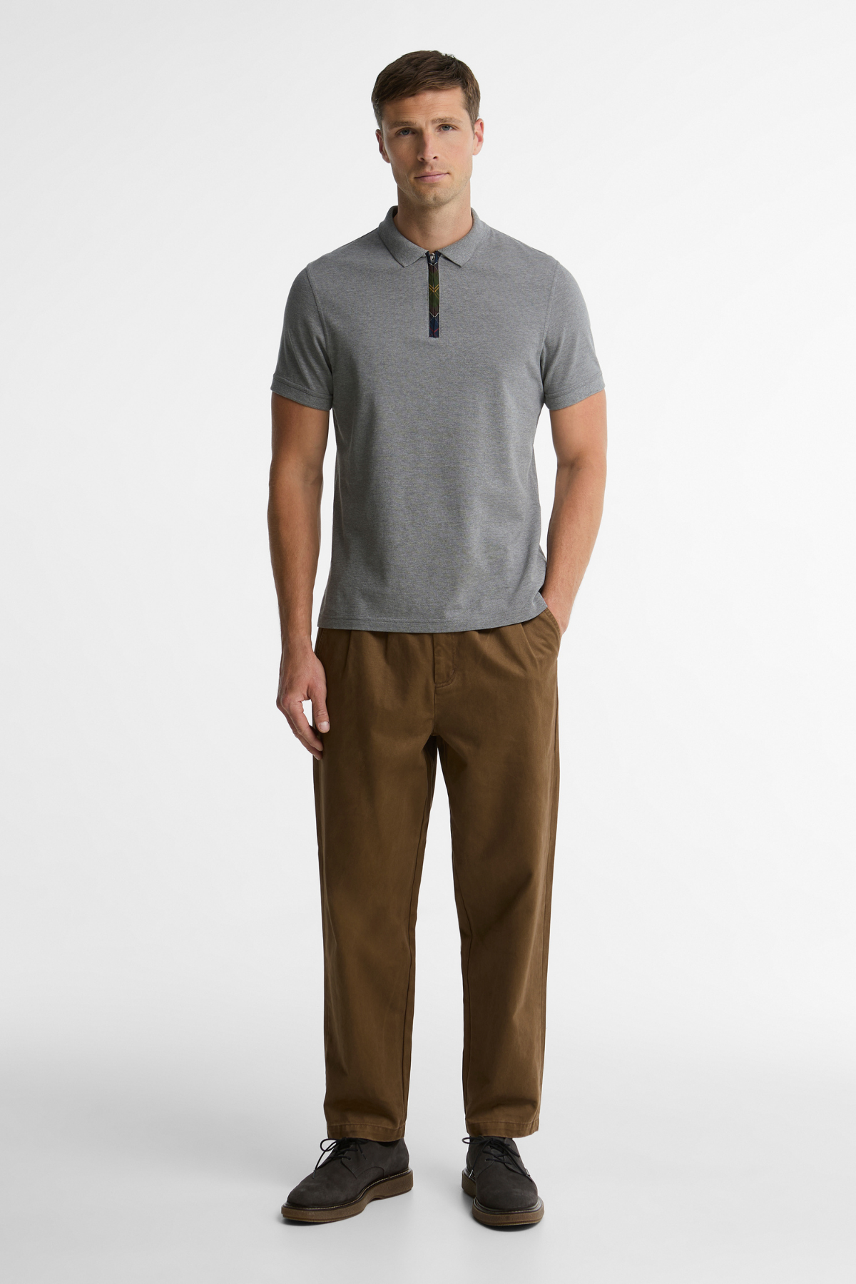 Barbour Stately Zip Polo Yaka GY97 Pewter