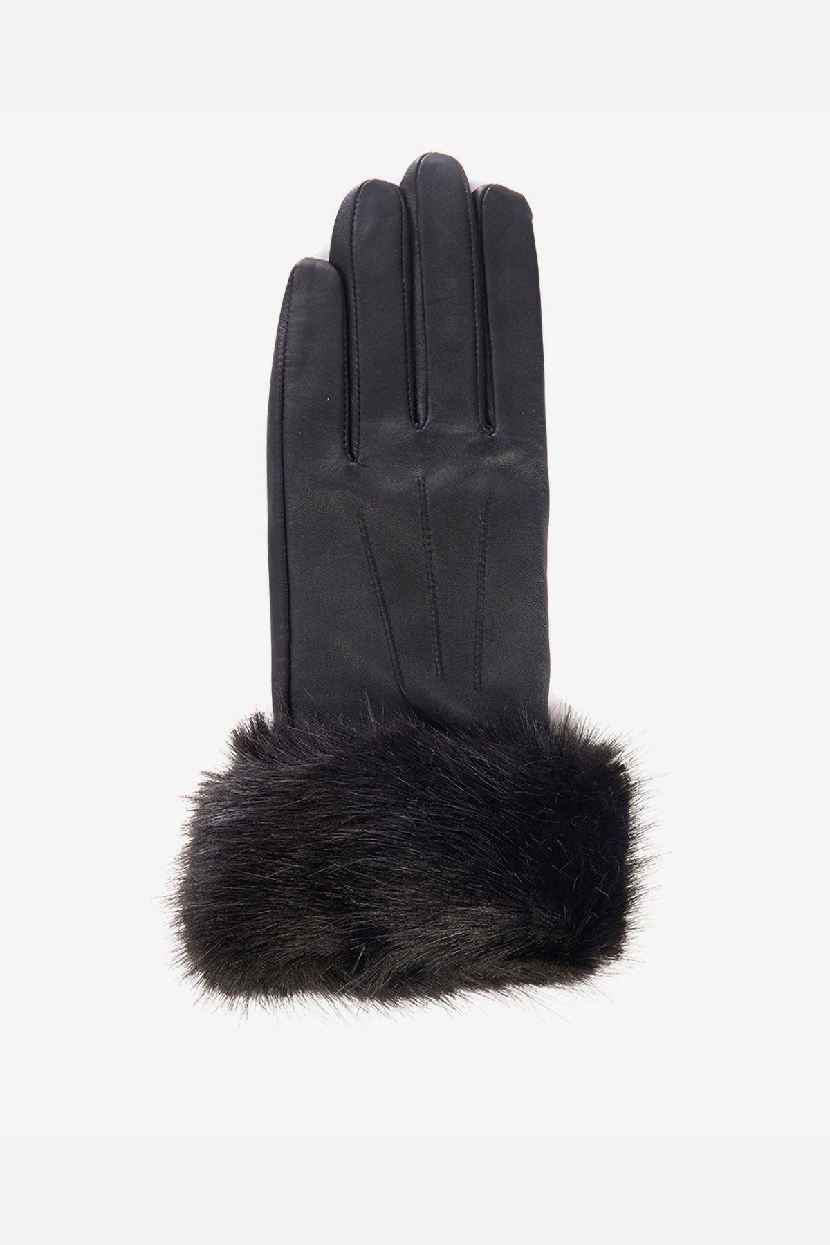 Barbour Suni Kürklü Deri Eldiven BK11 Black
