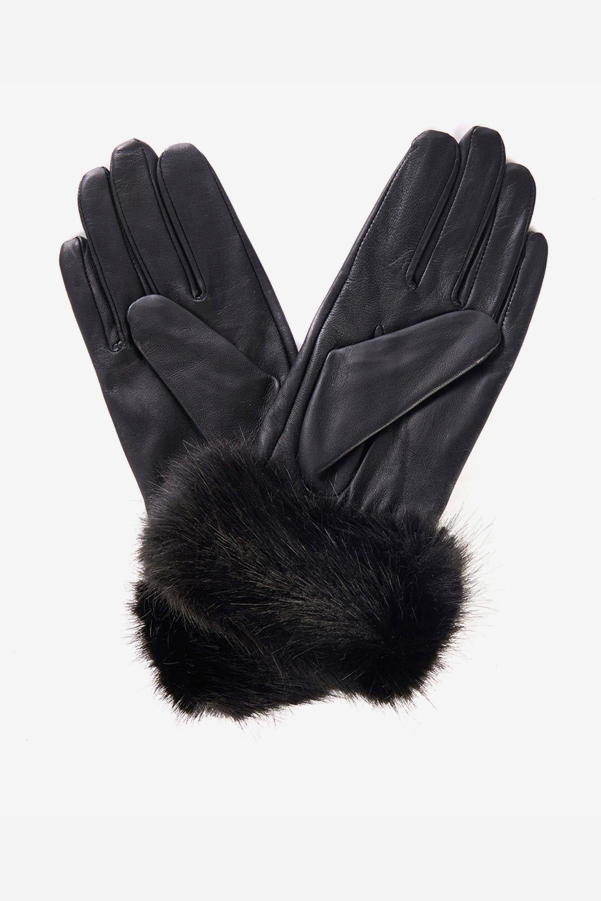 Barbour Suni Kürklü Deri Eldiven BK11 Black