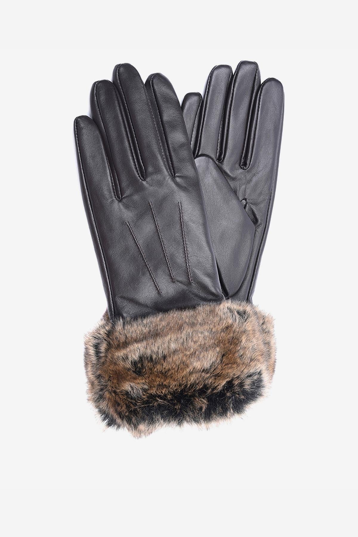 Barbour Suni Kürklü Deri Eldiven BR71 Dk.Brown