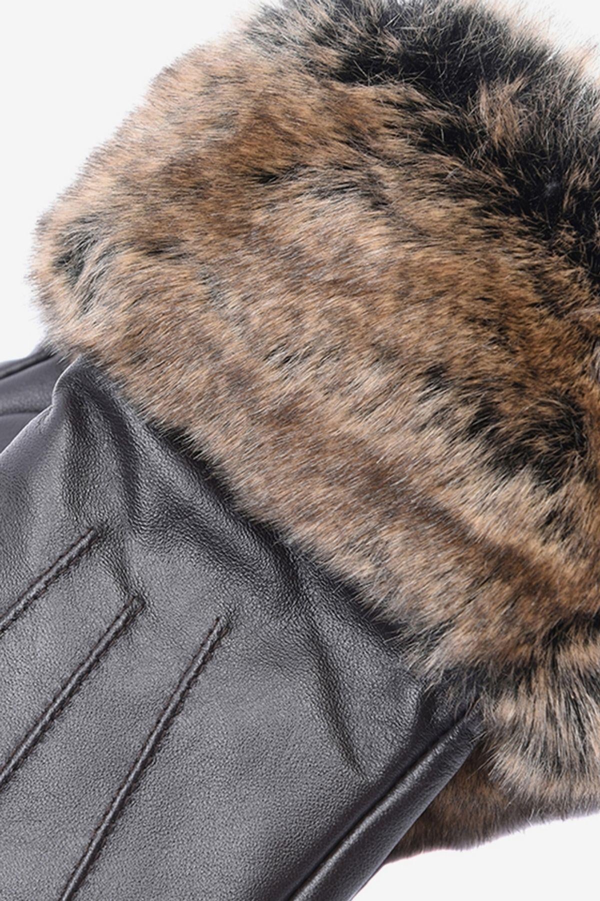 Barbour Suni Kürklü Deri Eldiven BR71 Dk.Brown