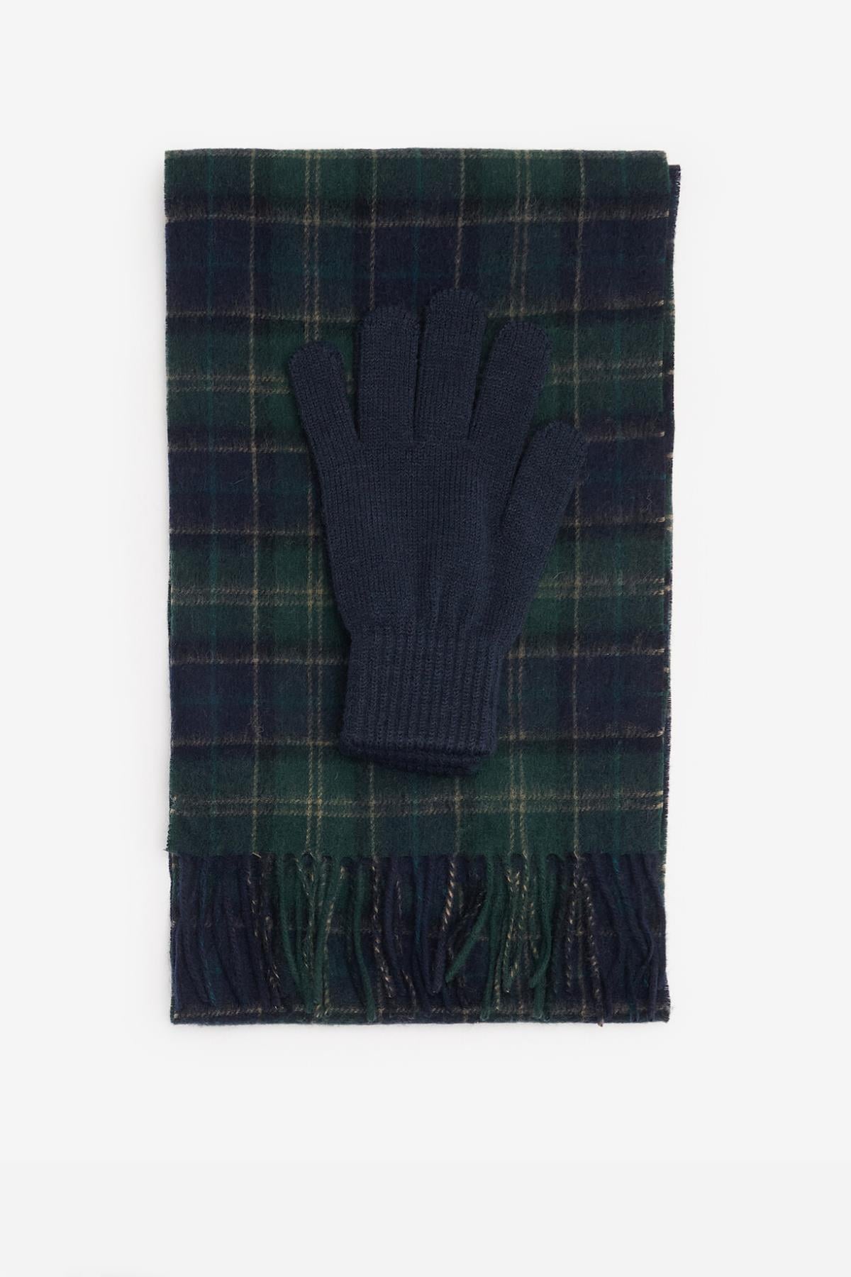 Barbour Tartan Atkı ve Eldiven Hediye Seti NY91 Green Loch Tartan