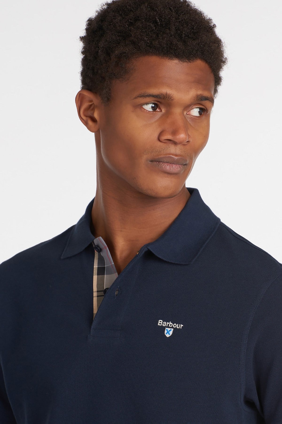Barbour Tartan Pique Polo Shirt NY31 Navy