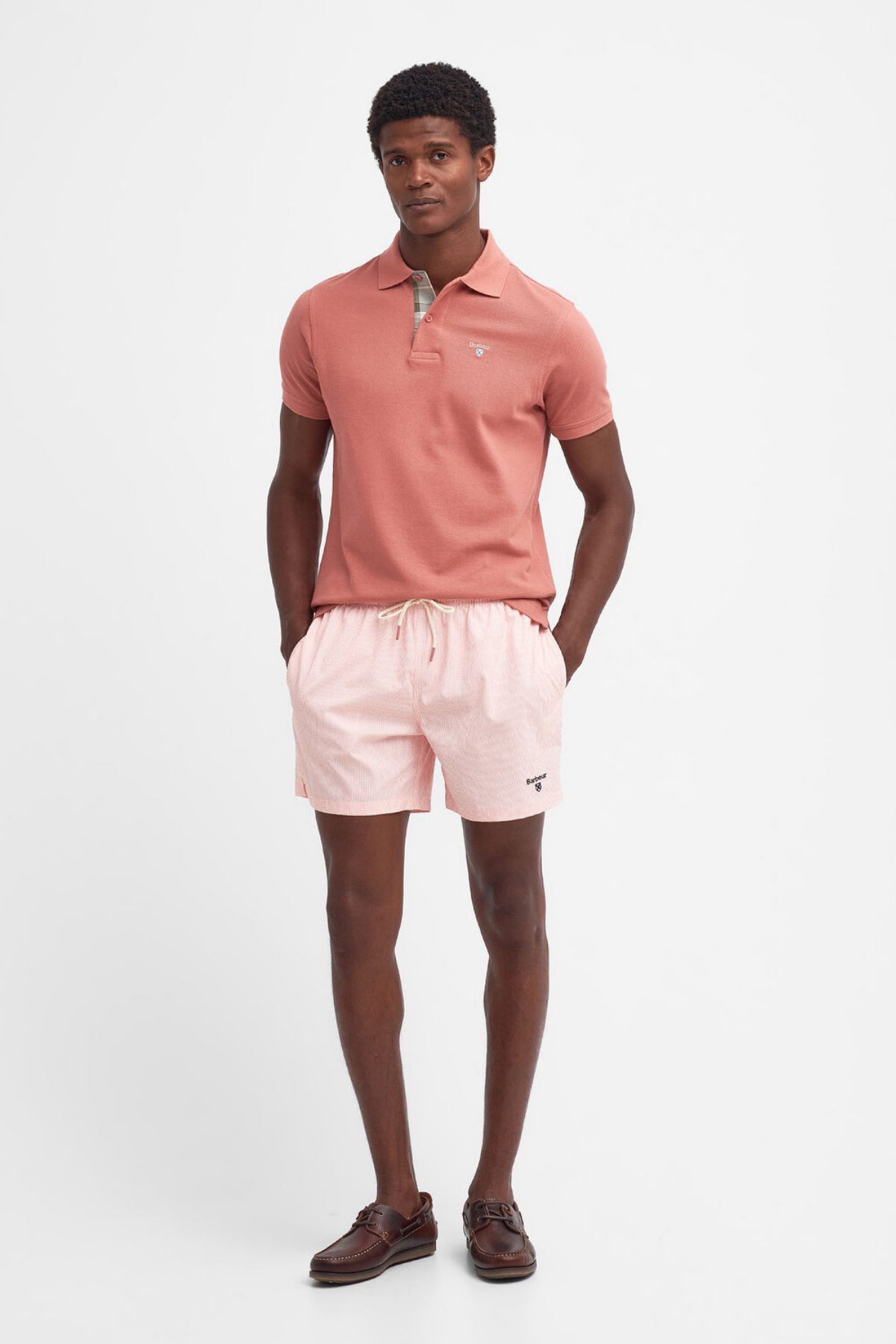 Barbour Tartan Pique Polo Yaka PI55 Pink Clay