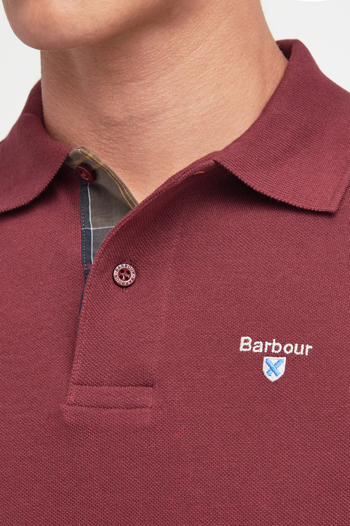 Barbour Tartan Pique Polo Yaka RE53 Ruby