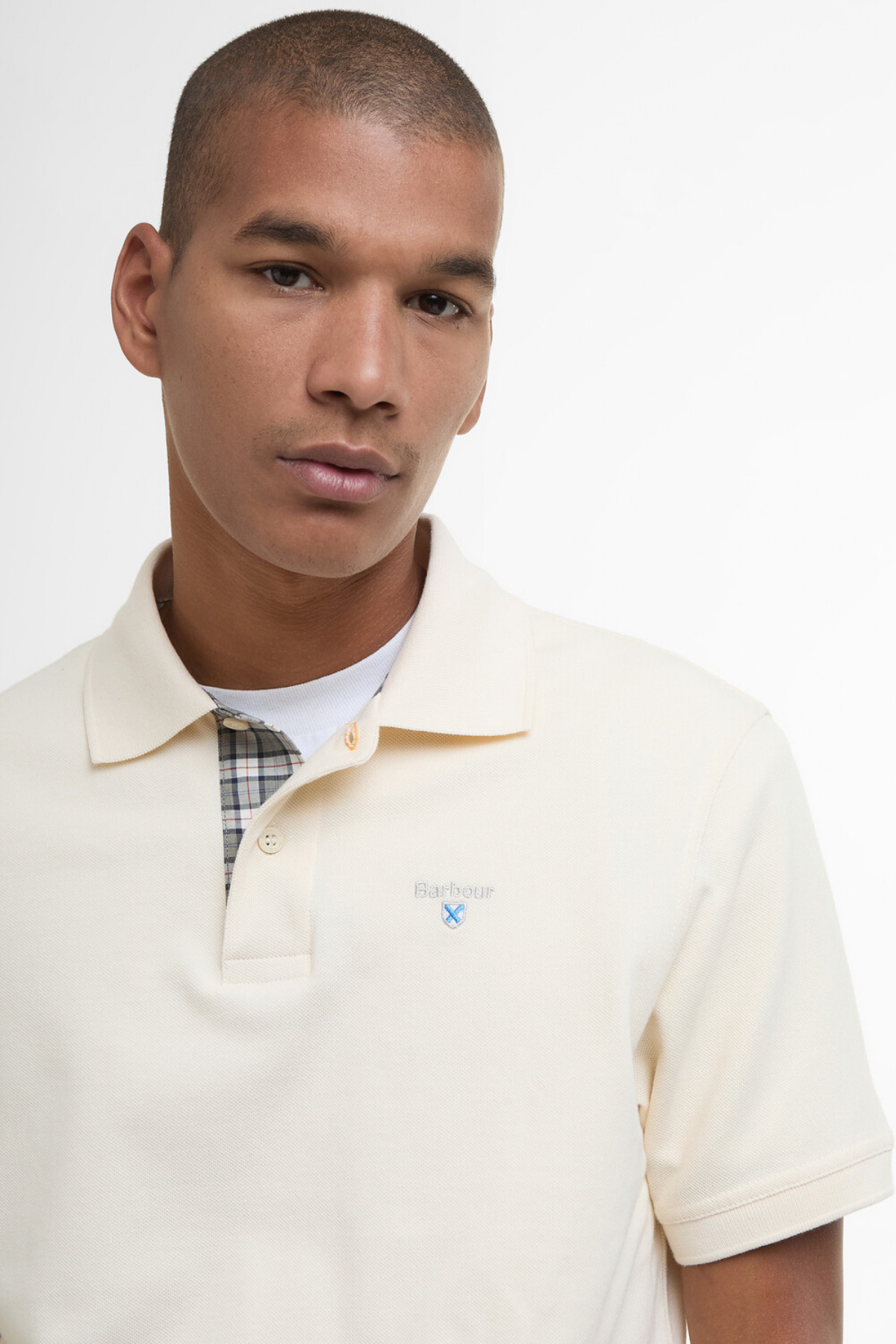 Barbour Tartan Pique Polo Yaka WH52 Antique White