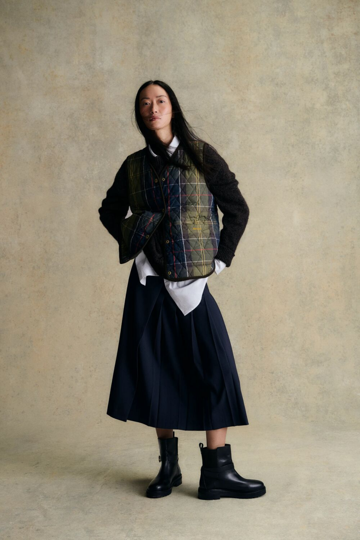 Barbour Tartan Reimagined Icons Reversible İçlik Yelek OL74 Olive Classic