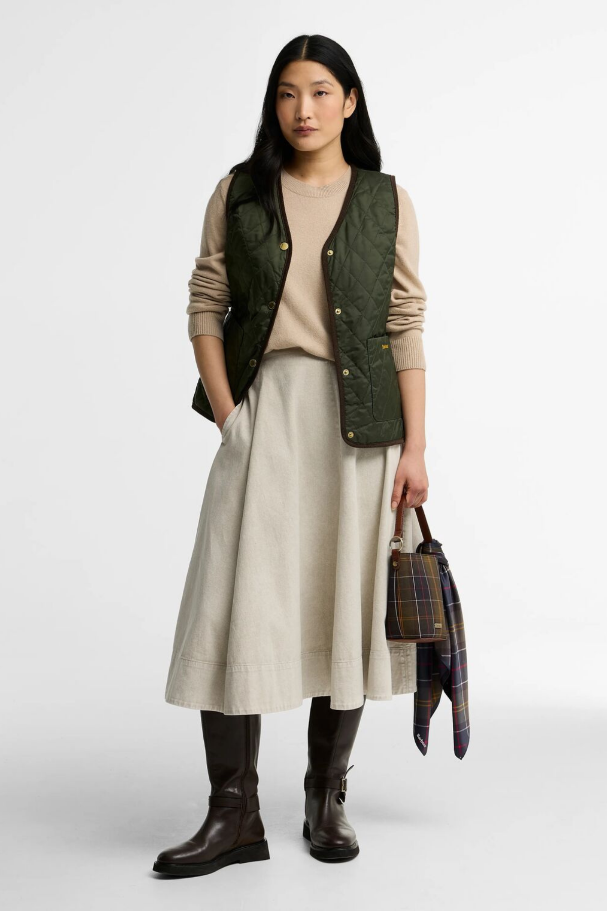 Barbour Tartan Reimagined Icons Reversible İçlik Yelek OL74 Olive Classic