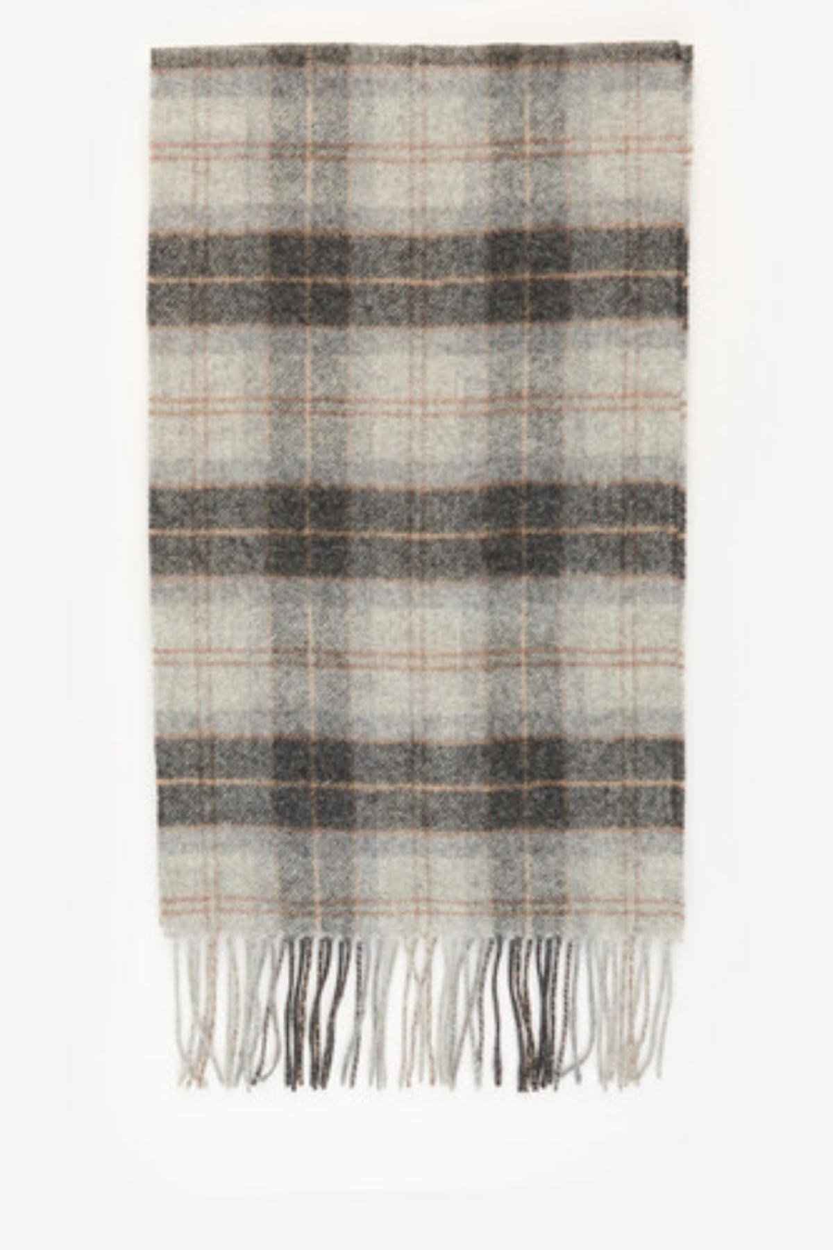 Barbour Unisex Tartan Yün Atkı (%100 Lambswool) TN86 Greystone