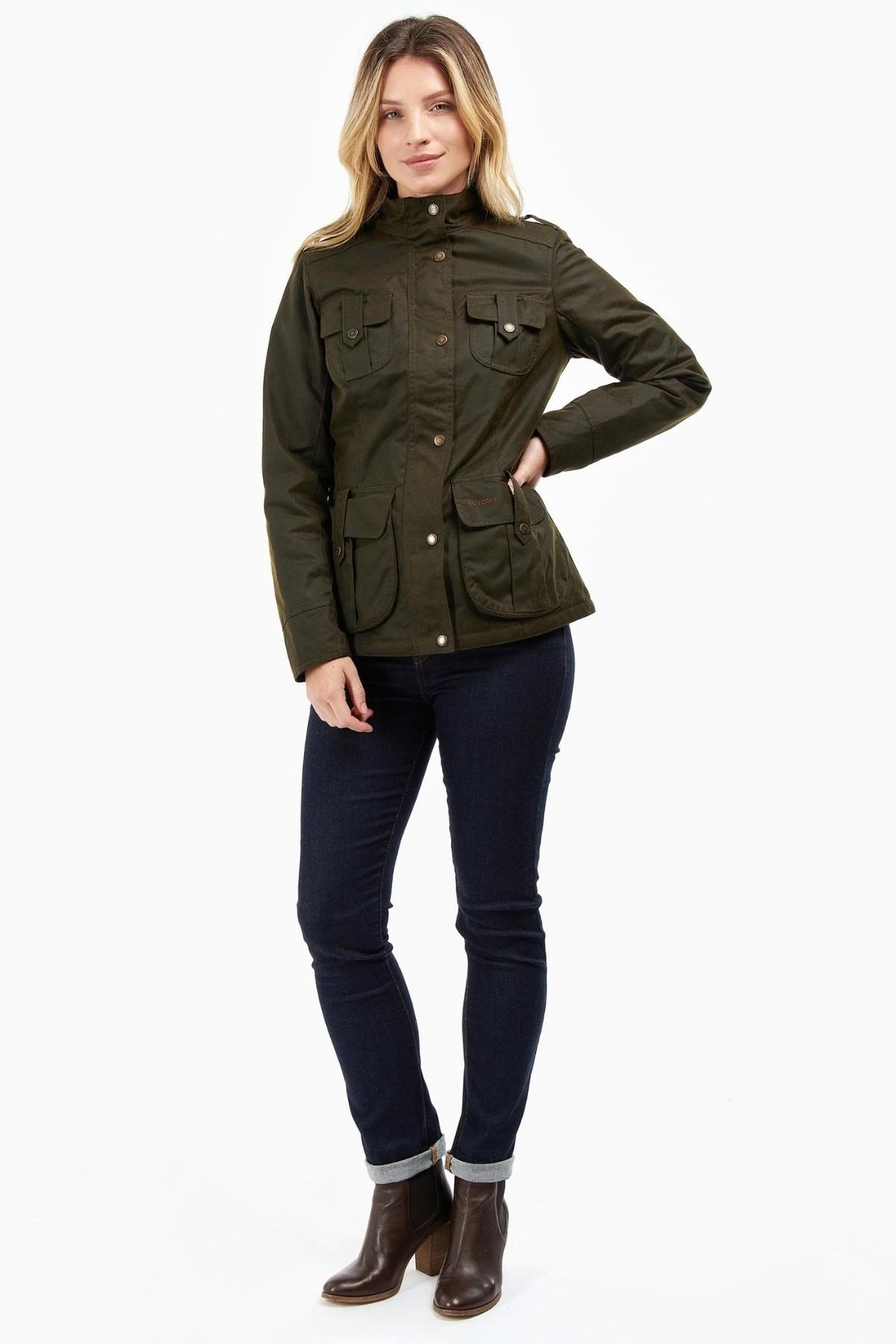 Barbour Winter Defence Kadın Yağlı Ceket OL51 Archive Olive/Classic