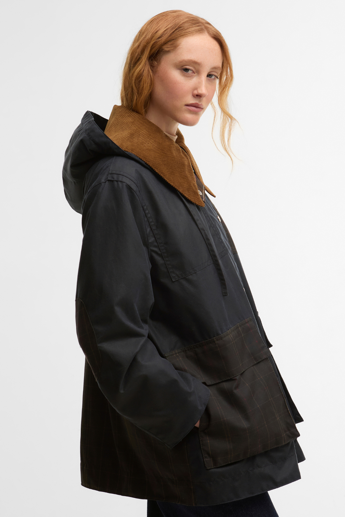 Barbour x Ganni Hooded Duffle Yağlı Ceket NY71 Navy - Classıc Tartan