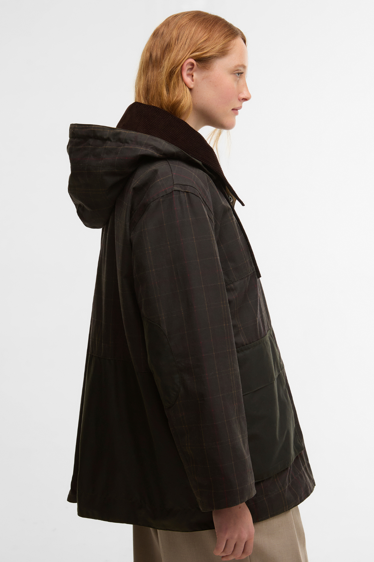 Barbour x Ganni Hooded Tartan Duffle Yağlı Ceket TN11 Classic Tartan/Fern