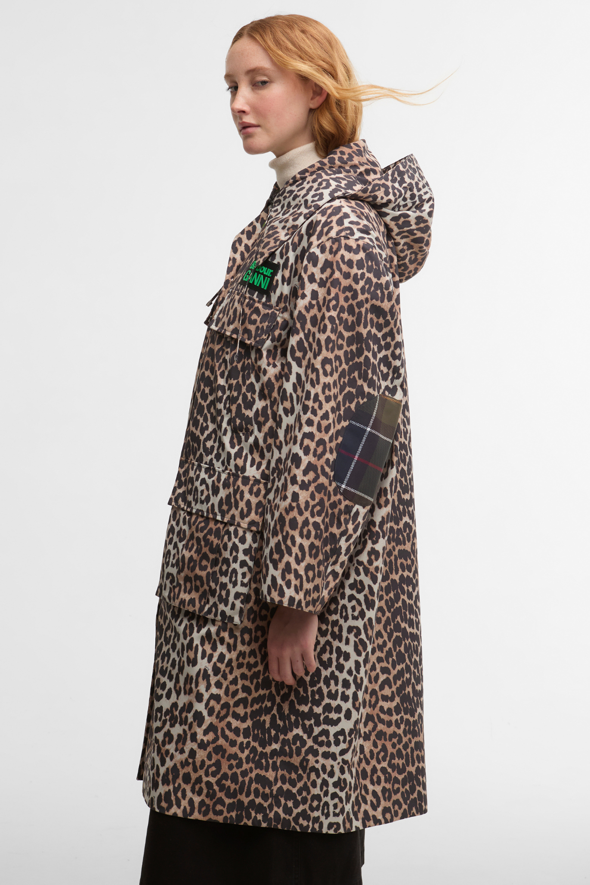 Barbour x Ganni Leopard Waterproof Parka Ceket BK11 Ganni Leopard Print