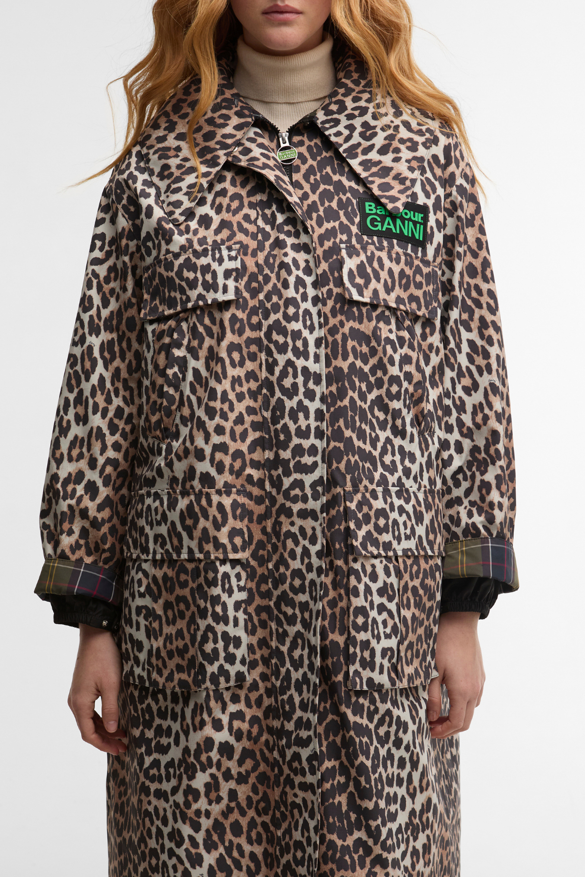 Barbour x Ganni Leopard Waterproof Parka Ceket BK11 Ganni Leopard Print