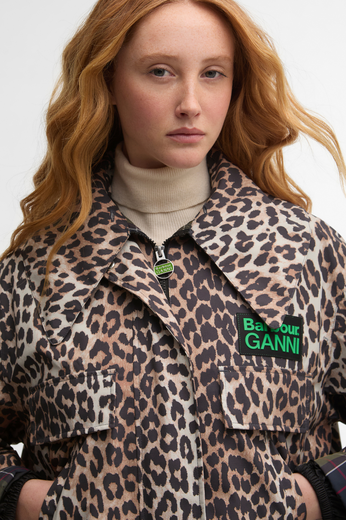 Barbour x Ganni Leopard Waterproof Parka Ceket BK11 Ganni Leopard Print