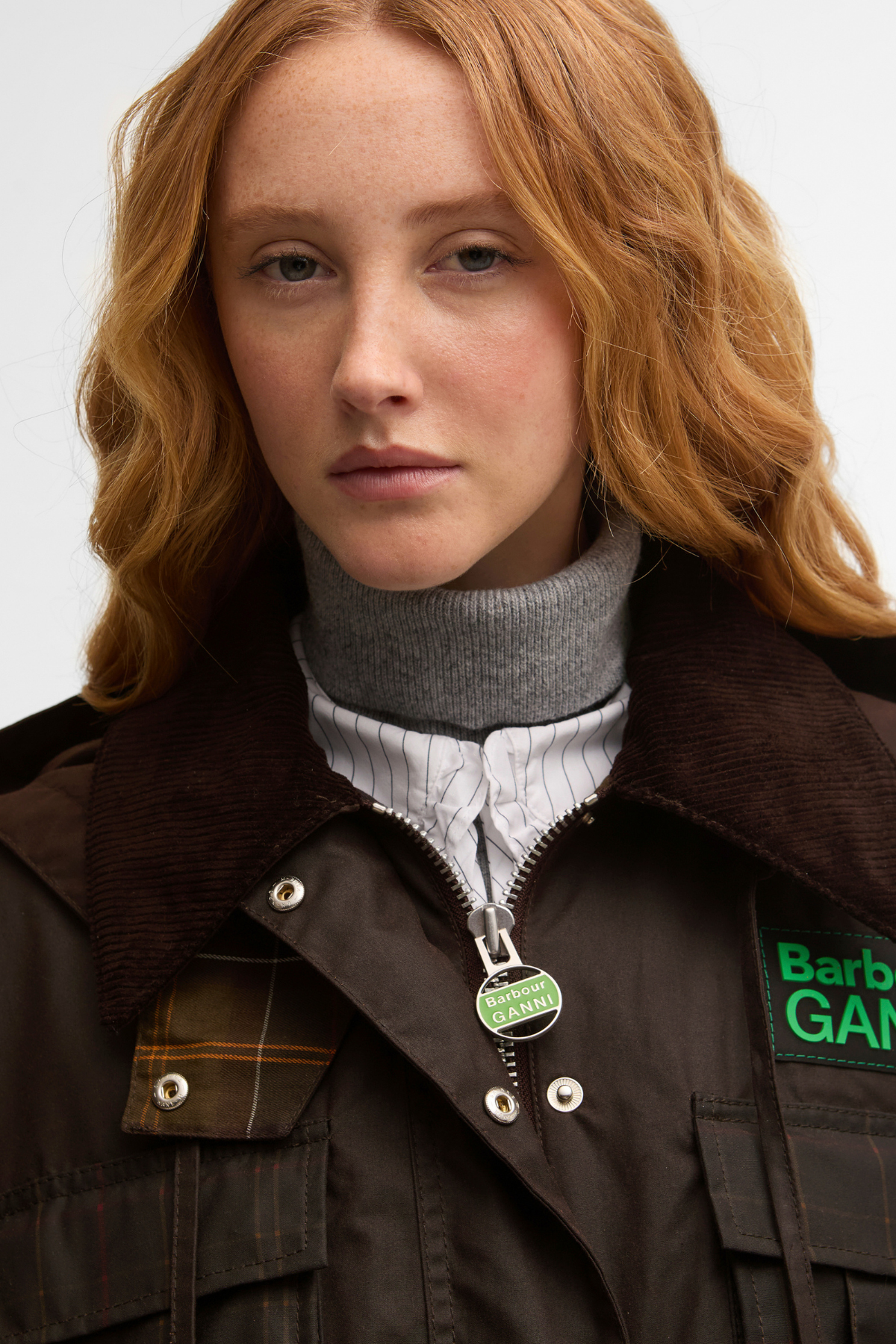 Barbour x Ganni Peplum Yağlı Ceket BR71 Rustic/Classic Tartan