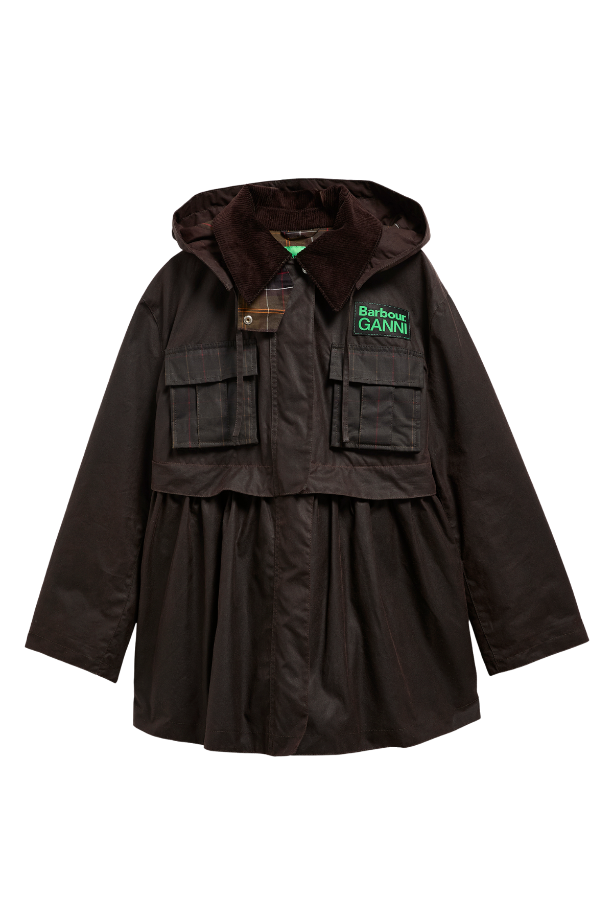 Barbour x Ganni Peplum Yağlı Ceket BR71 Rustic/Classic Tartan