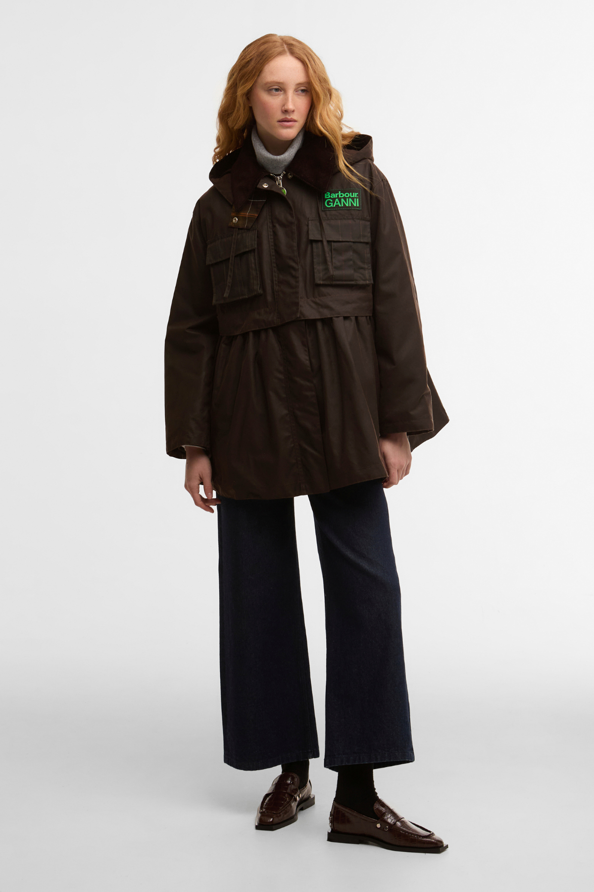 Barbour x Ganni Peplum Yağlı Ceket BR71 Rustic/Classic Tartan