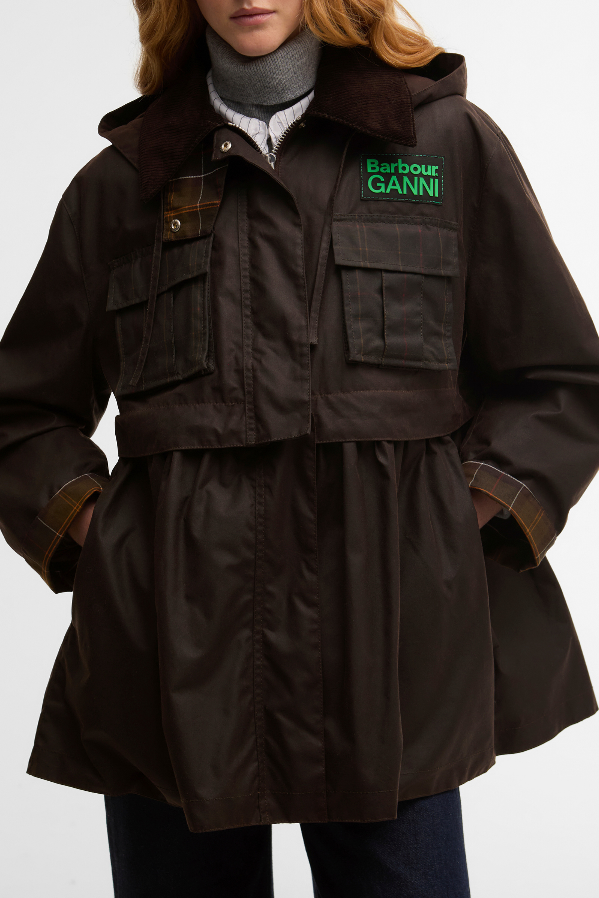 Barbour x Ganni Peplum Yağlı Ceket BR71 Rustic/Classic Tartan
