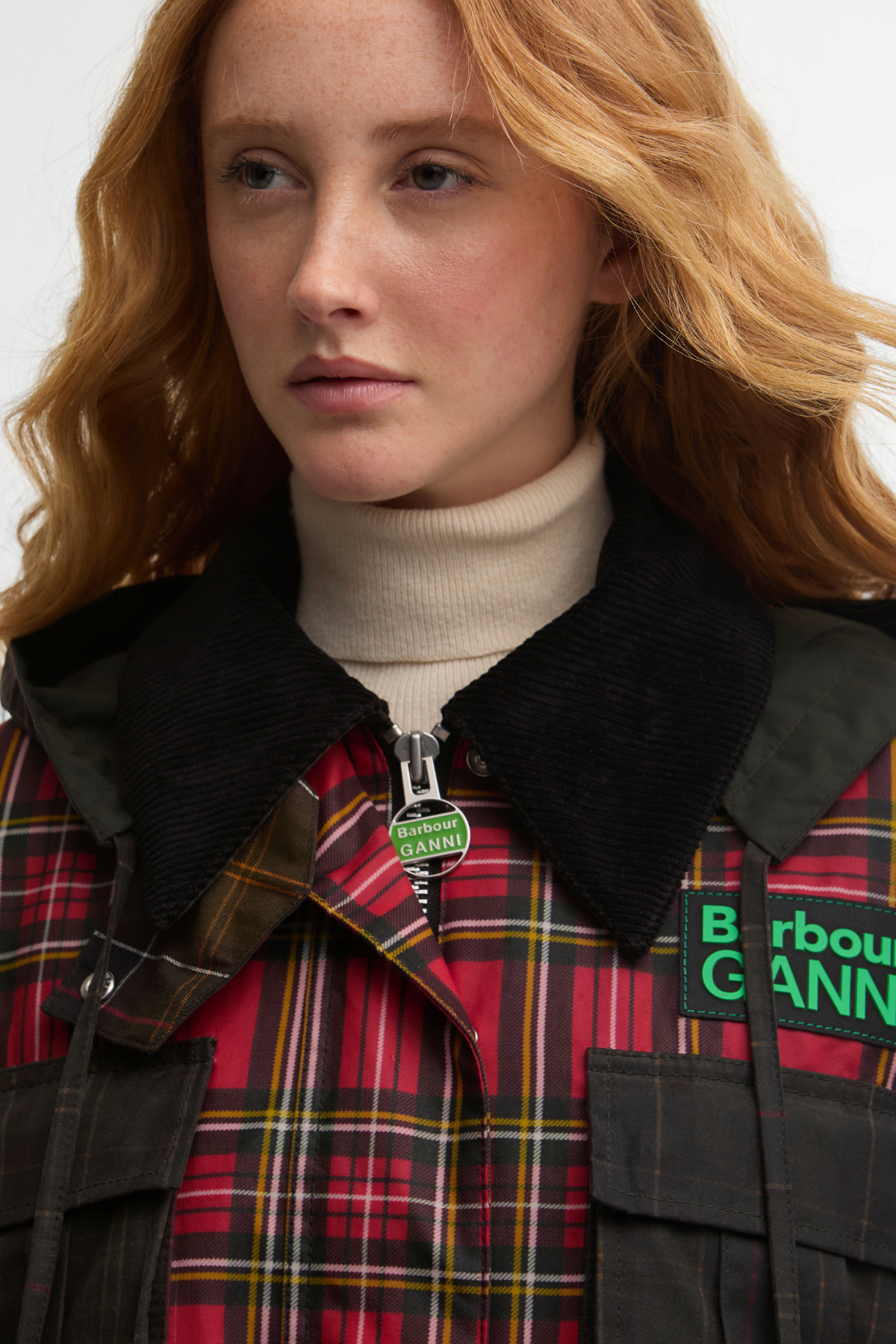 Barbour x Ganni Tartan Peplum Yağlı Ceket TN11 Classic/Royal Stewart/Charcoal/Classic Tartan