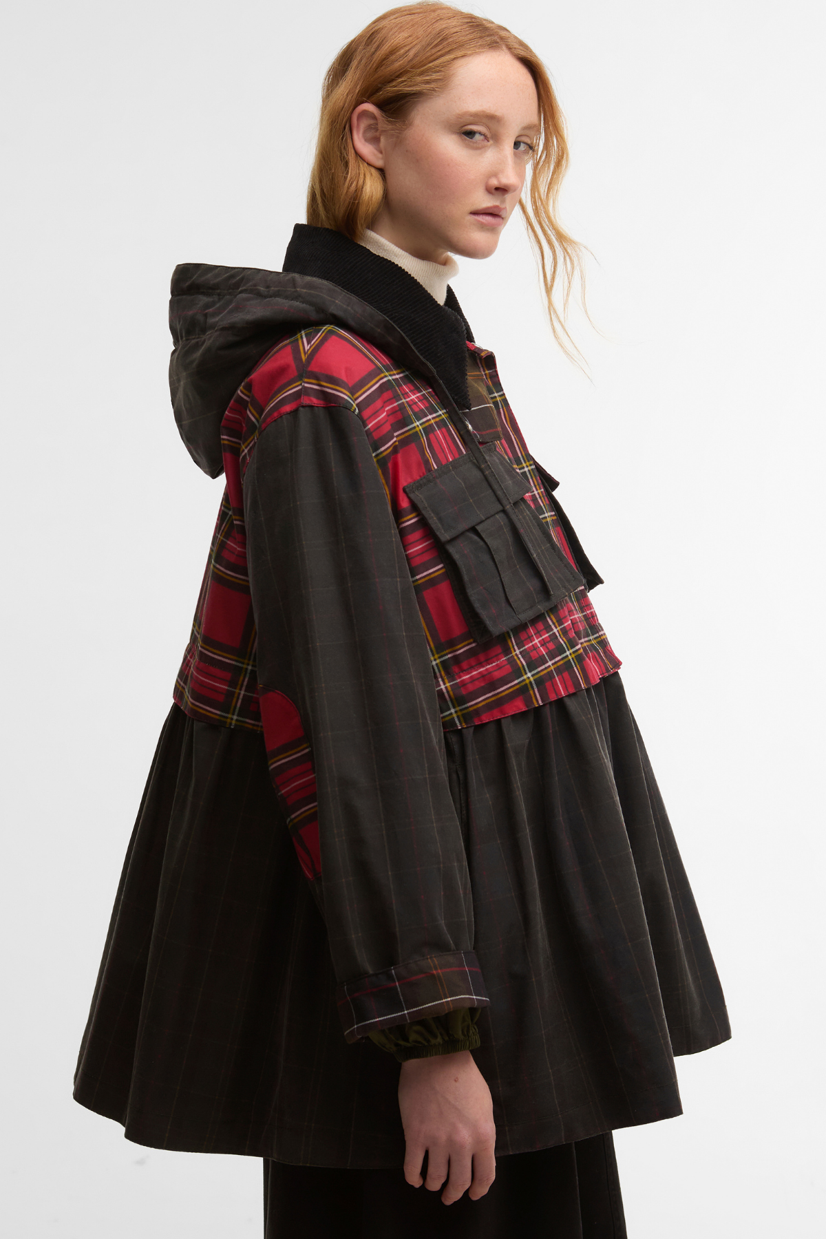 Barbour x Ganni Tartan Peplum Yağlı Ceket TN11 Classic/Royal Stewart/Charcoal/Classic Tartan