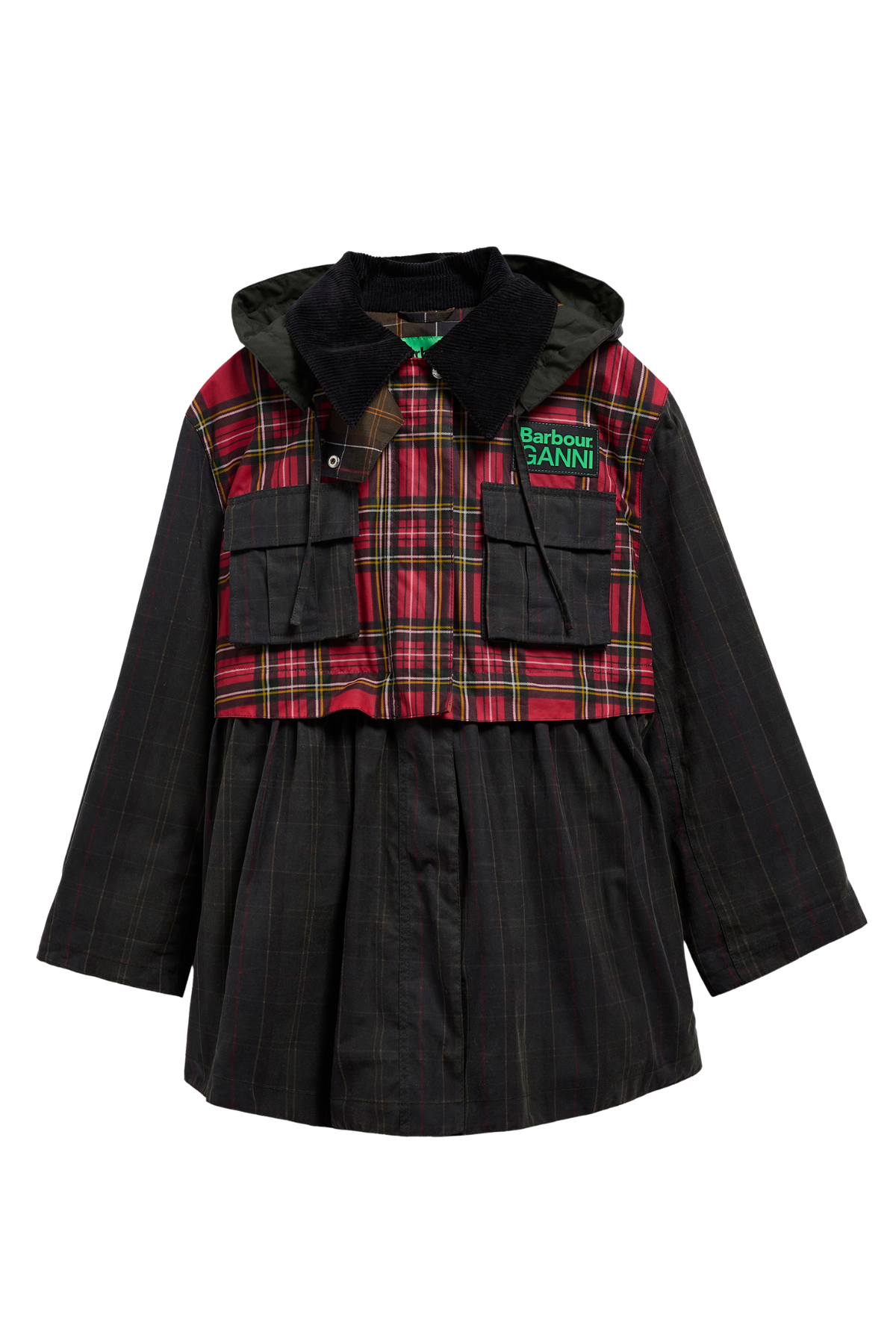 Barbour x Ganni Tartan Peplum Yağlı Ceket TN11 Classic/Royal Stewart/Charcoal/Classic Tartan