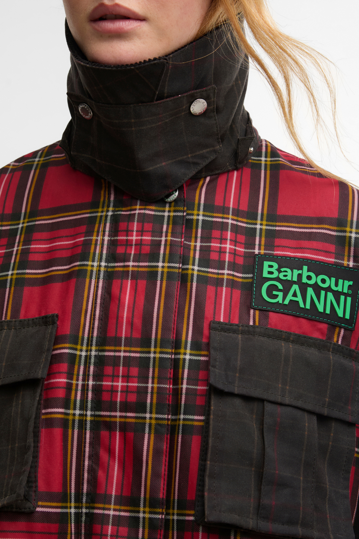 Barbour x Ganni Tartan Peplum Yağlı Ceket TN11 Classic/Royal Stewart/Charcoal/Classic Tartan