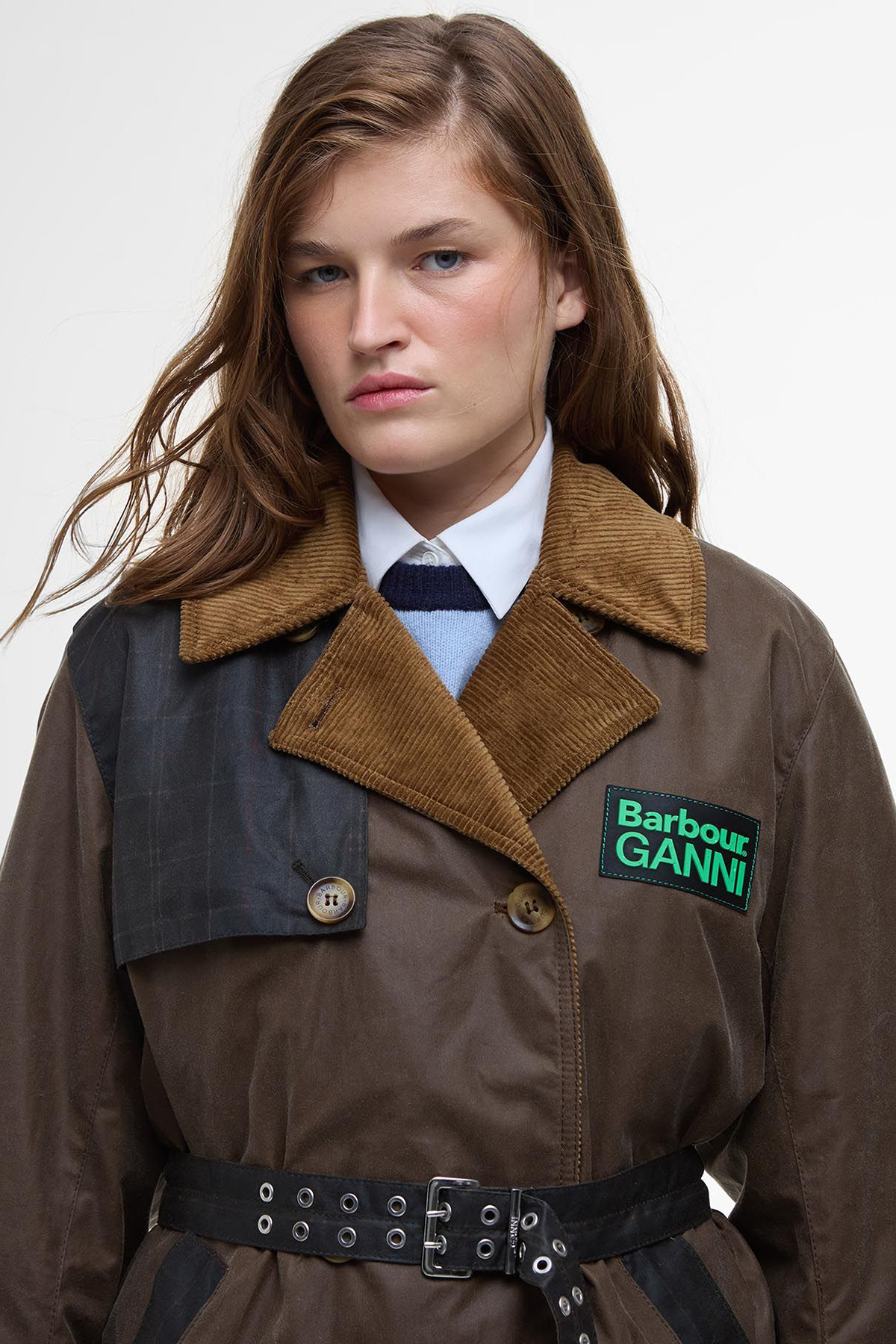 Barbour x GANNI Yağlı Trench Ceket BR51 Bark