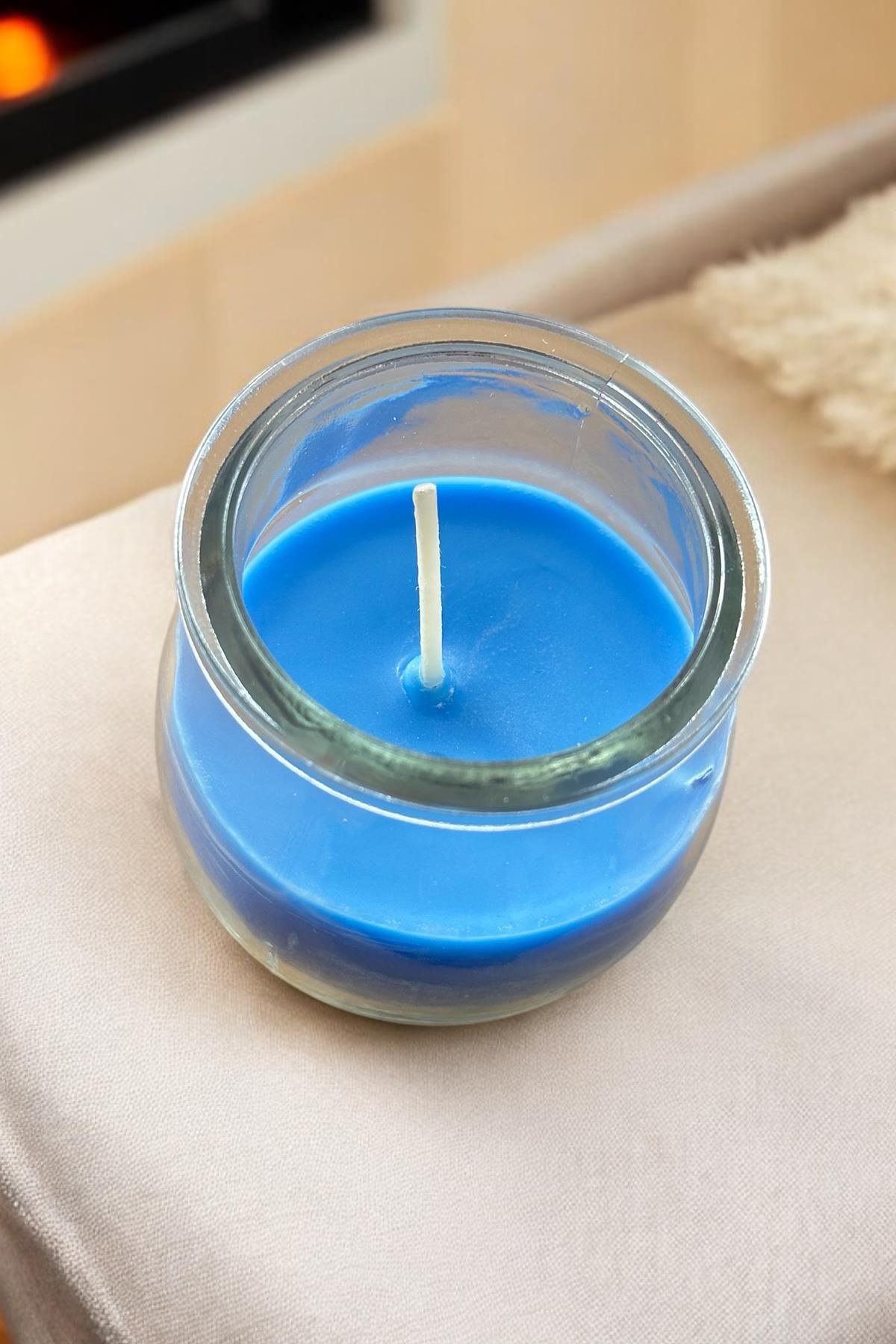  Mavi Renk Bardakta Kokulu Dekoratif Mum