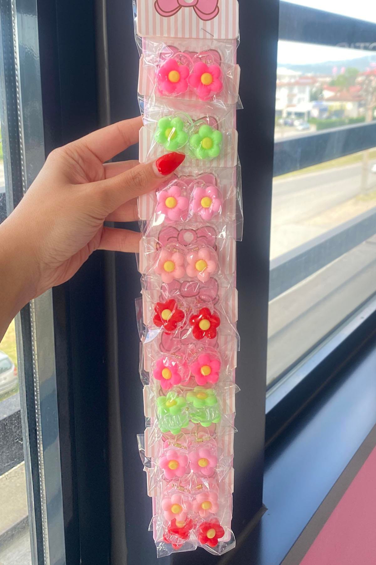 10'lu Karışık Renk Çiçek Figürlü Mandal Toka Set