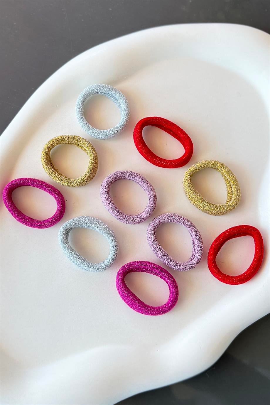 10'lu Karışık Renk Simli Havlu Lastik Toka