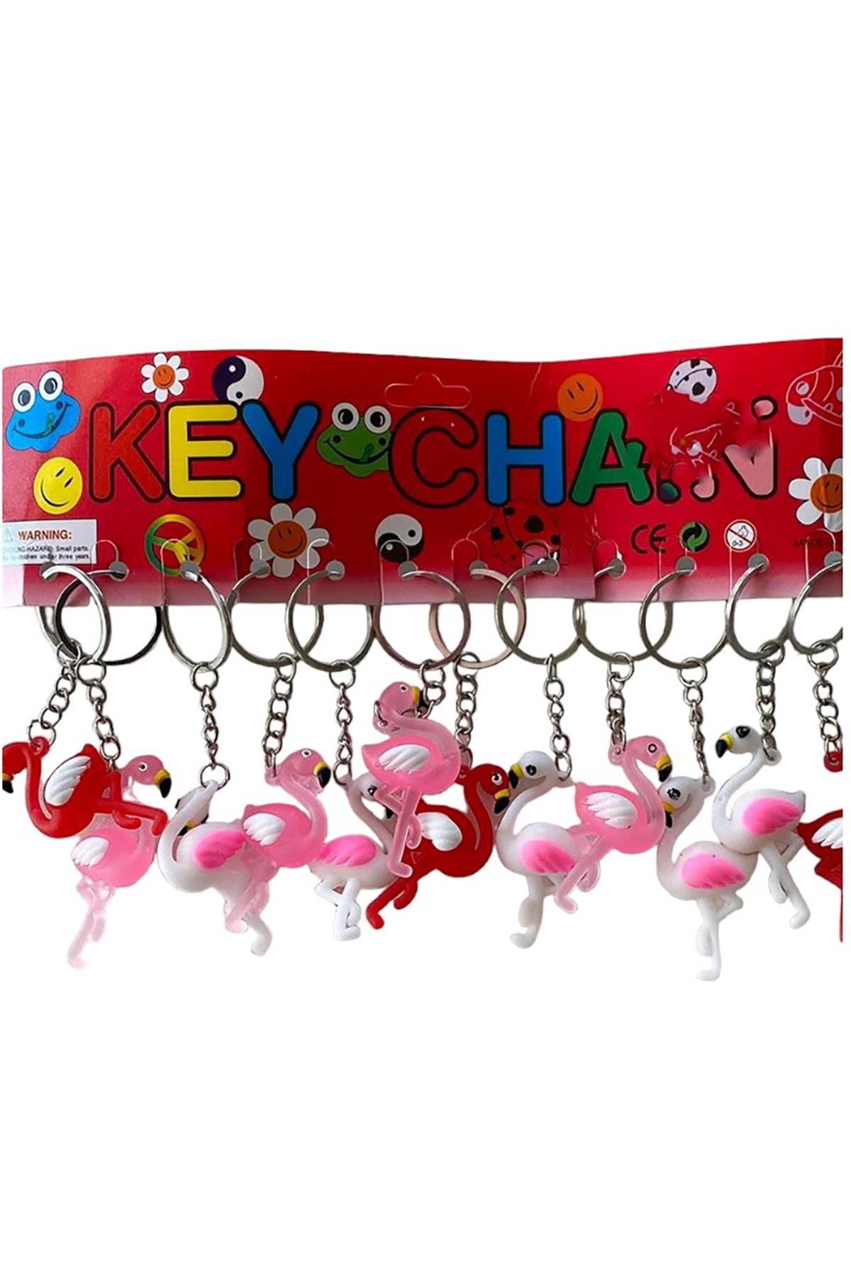 12'li Karışık Renk Flamingo Figürlü Anahtarlık Set  
