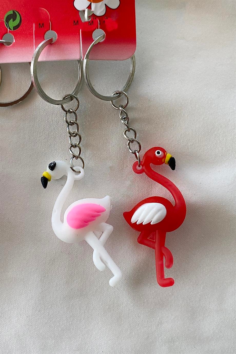 12'li Karışık Renk Flamingo Figürlü Anahtarlık Set  