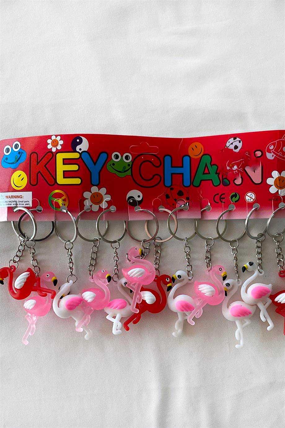 12'li Karışık Renk Flamingo Figürlü Anahtarlık Set  