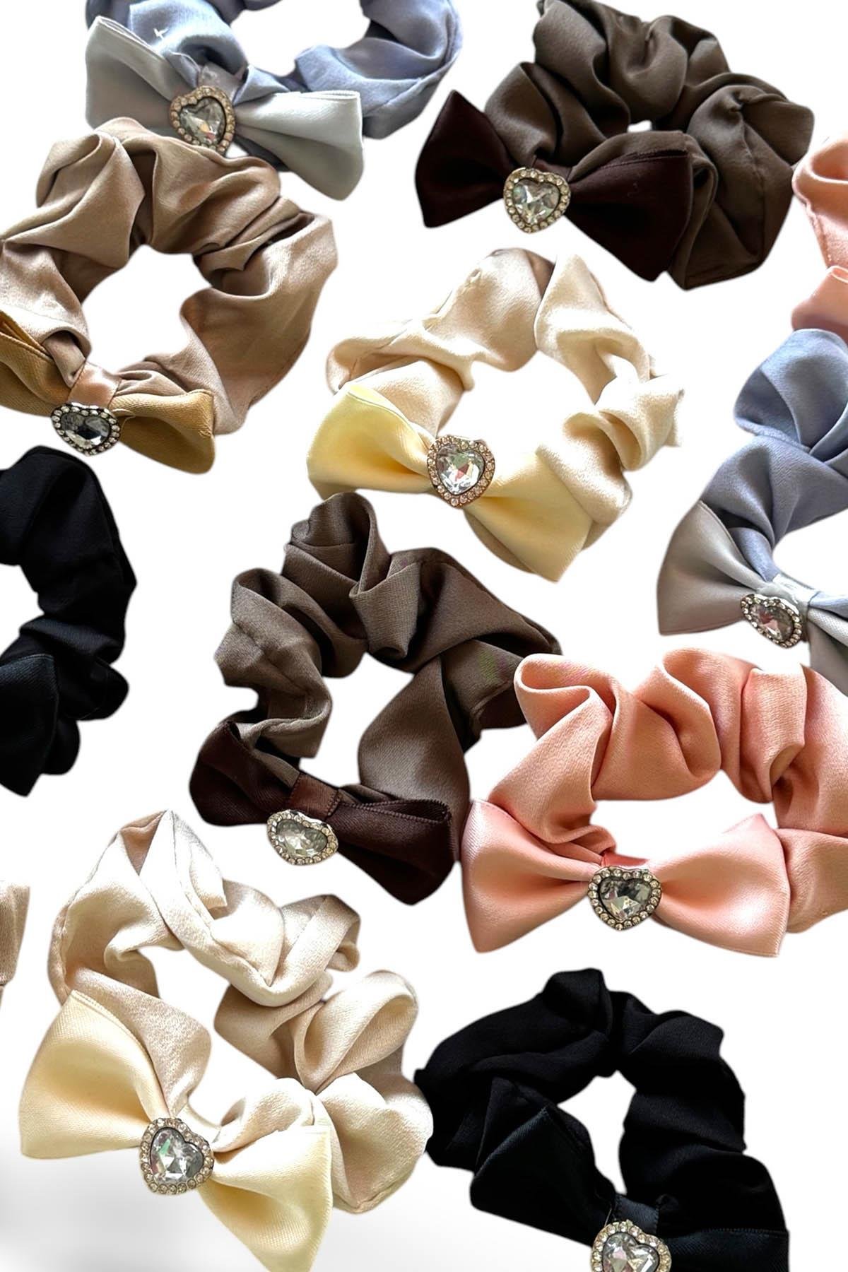 12'li Karışık Renk Kalp Figürlü Taş Detaylı Simit Toka Set